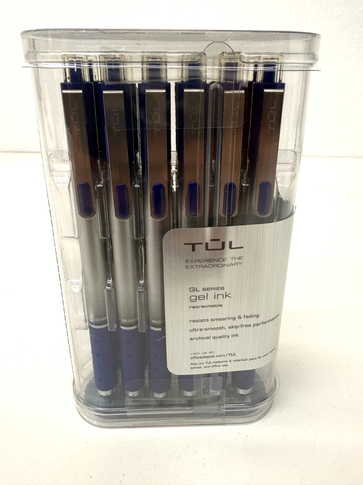 TUL Gel Pens Retractable Medium Point 0.7 mm Gray Barrel Blue Ink Pack of 12