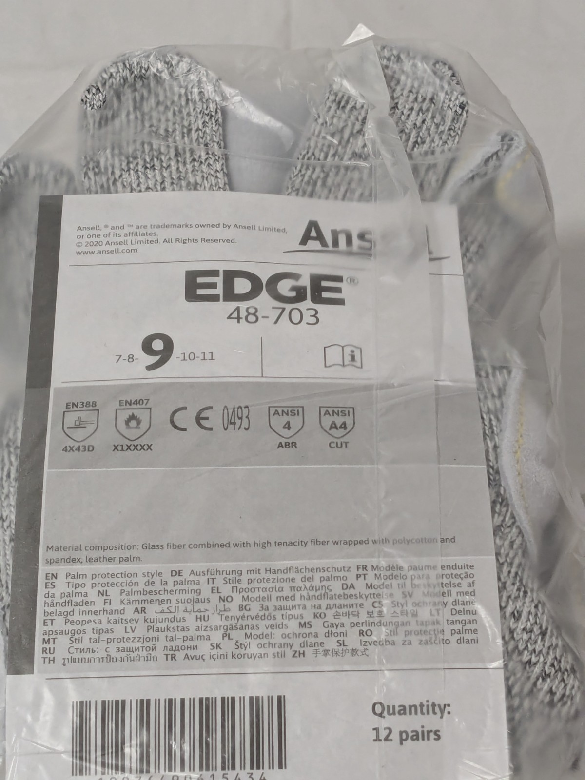 Ansell Cut, Puncture & Abrasion-Resistant Glove Sz Large 12 Pairs 48703090