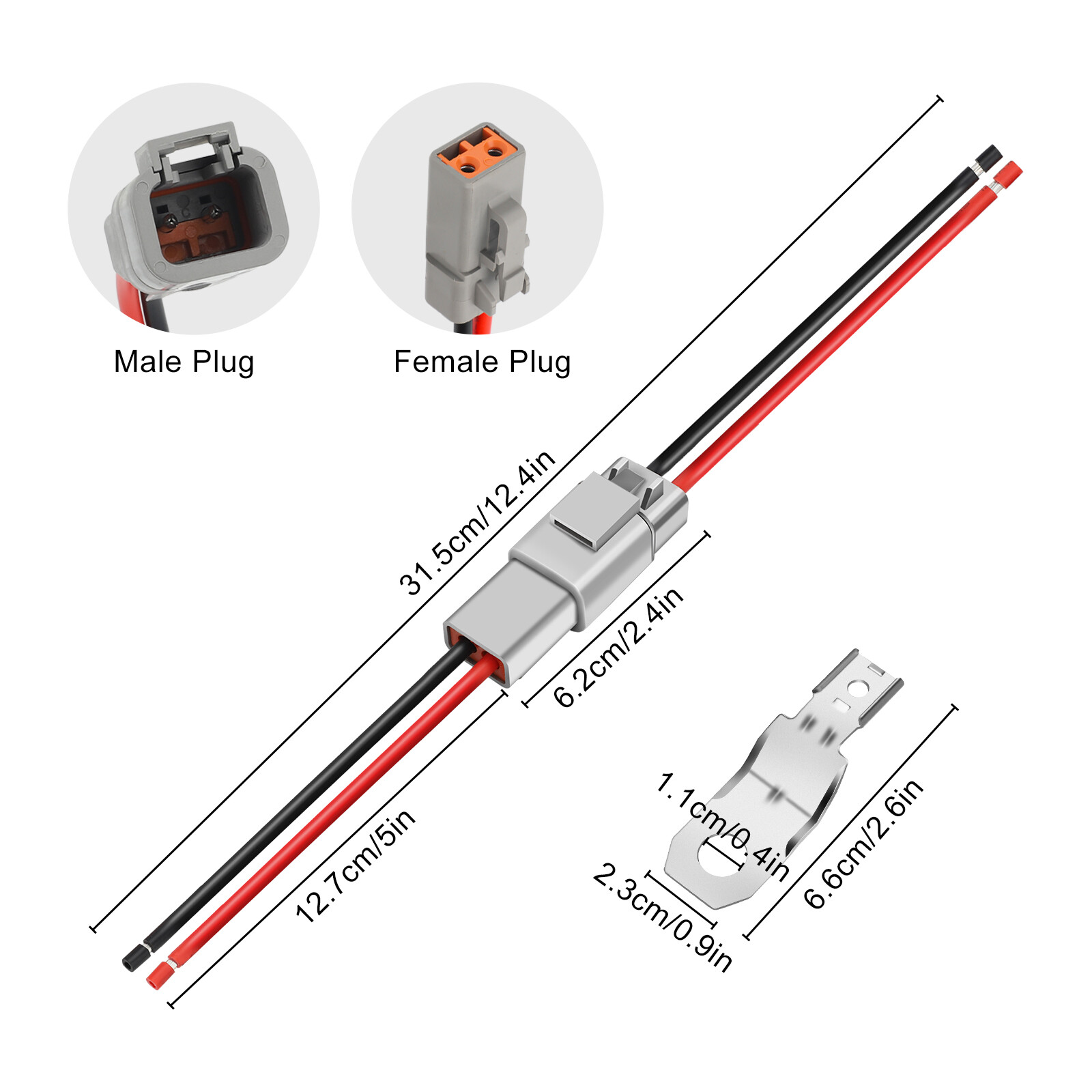 4 Pairs DTP 2 Pin Plug Waterproof Connector w/ 1FT 12AWG Wire for Car Truck Boat