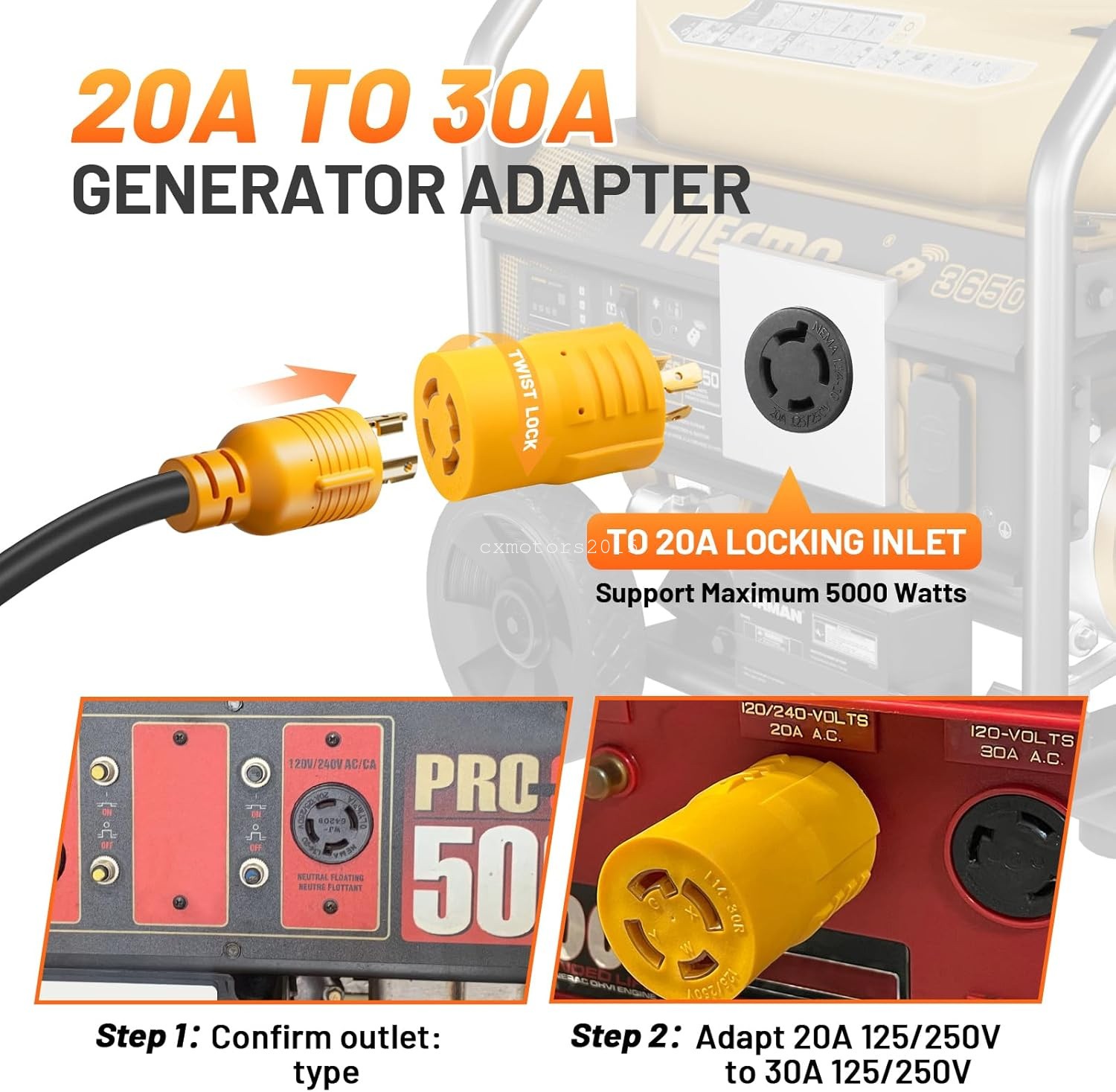 NEMA L14-20P to L14-30R Generator Adapter 20Amp to 30Amp 4 Prong Twist Lock Plug