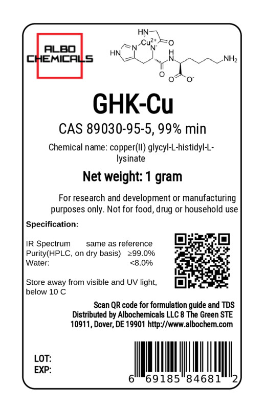Copper Tripeptide-1 Powder, CAS: 89030-95-5, 1 gram