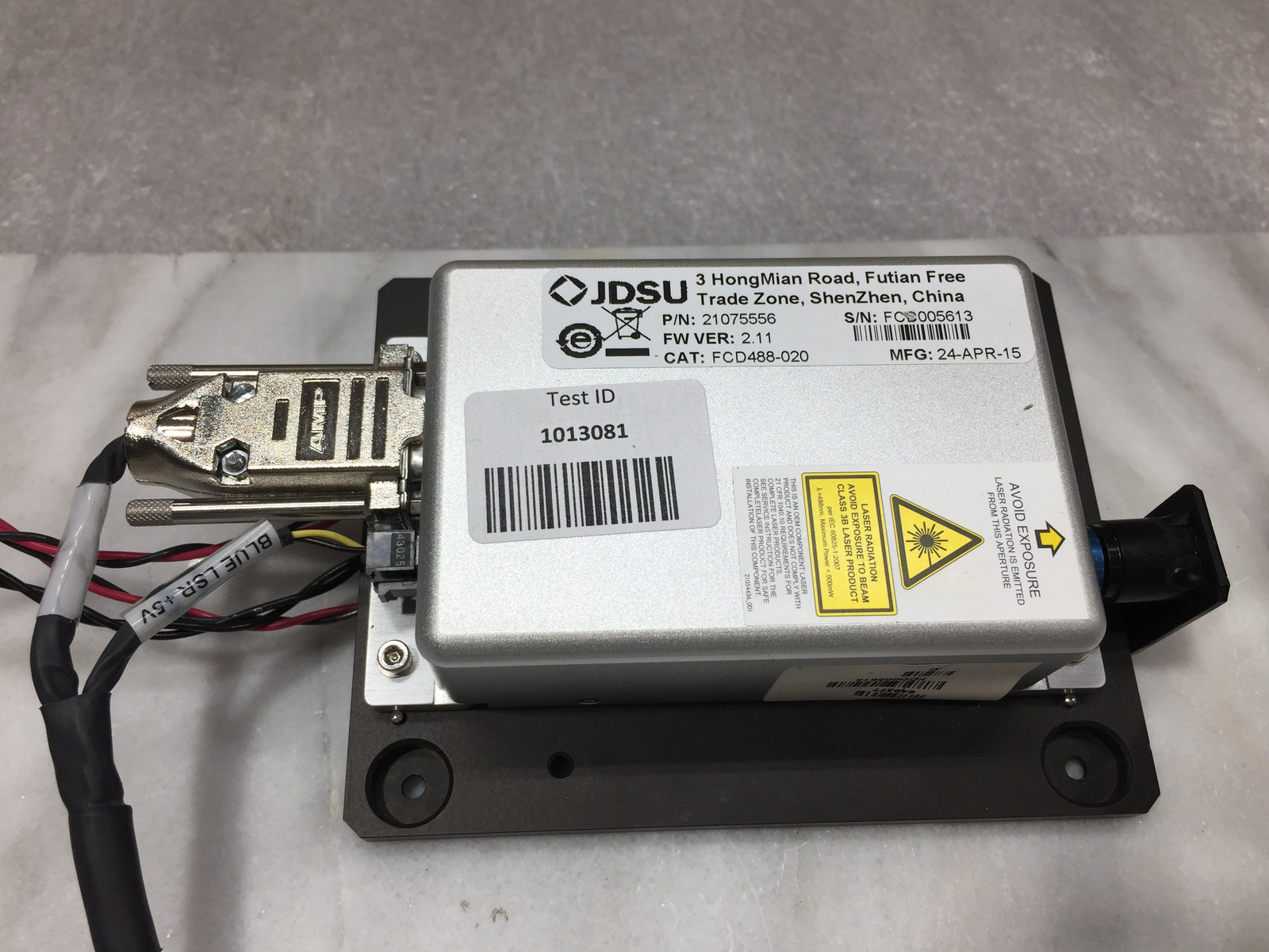 JDSU/JDS Uniphase 21075556 FCD488-020 Continuous Wave Laser V2.11 488nm 500mW