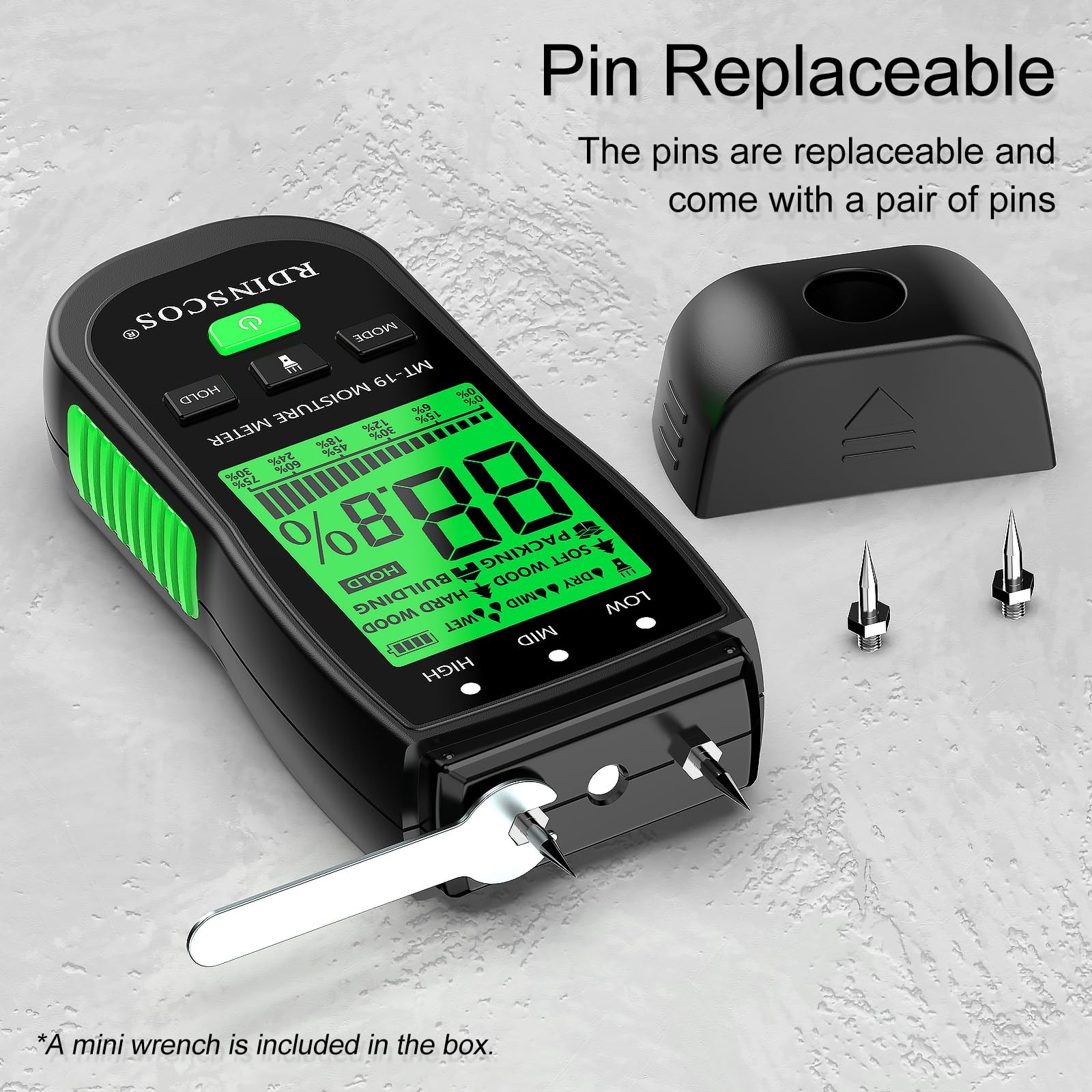 RDINSCOS Wood Moisture Meter for Hardwood and Softwood Green