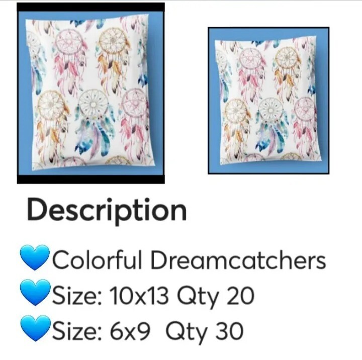 🆕 Polymailer ●BOHO COLORFUL DREAMCATCHERS● (30) 6″X9″ And (20) 10″X13″.