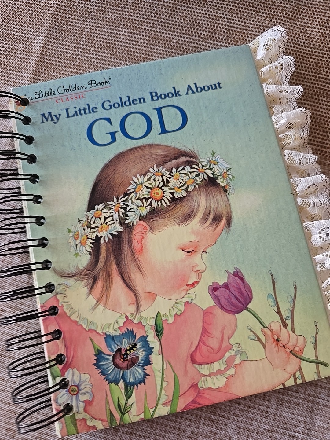 LGB About God Hardcover Junk Journal Wire Bound Scrapbook Vintage Upcycled Book