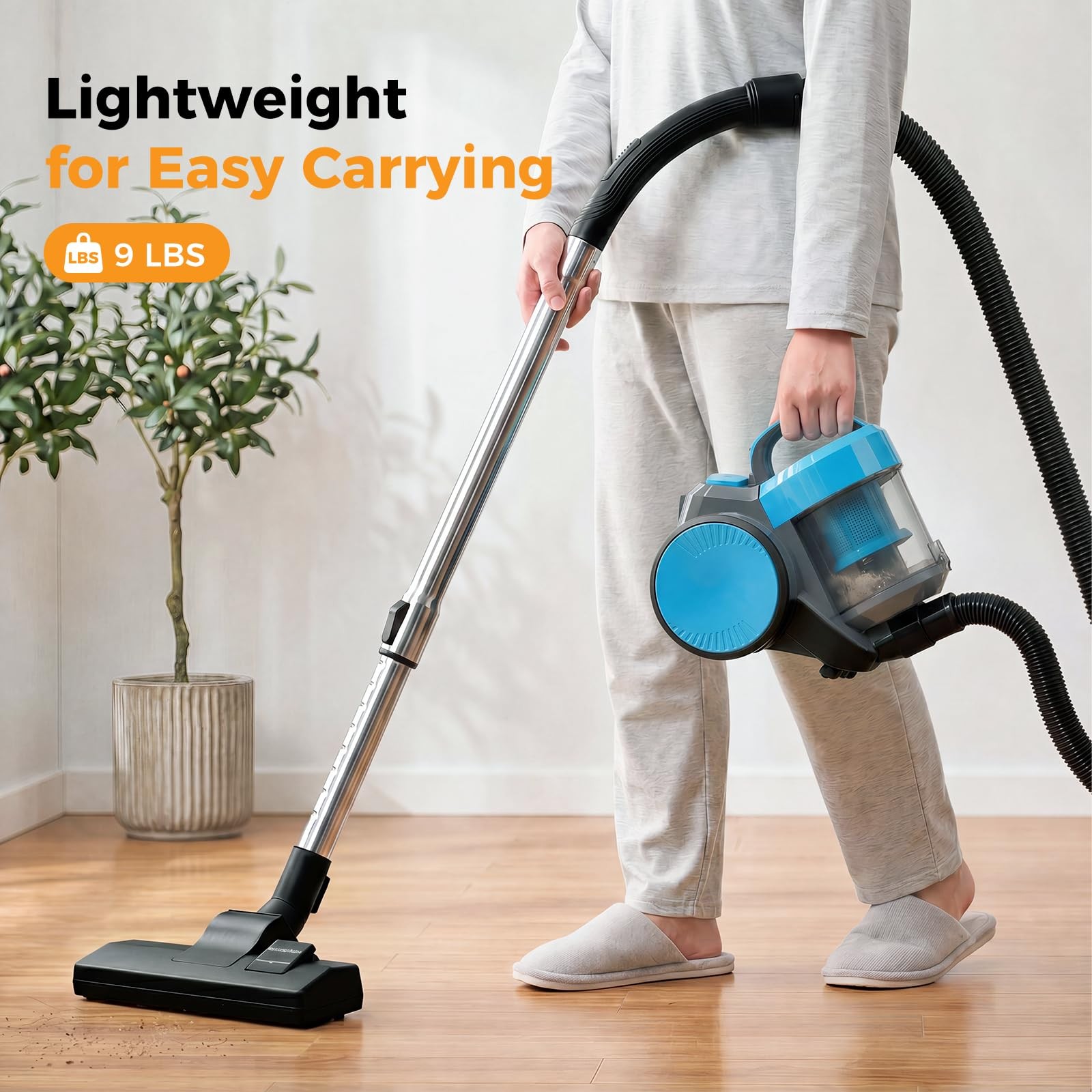 NEWBULIG Canister Vacuum Cleaners for Home, Strong 13.15″*9.45″*11.73″, Blue