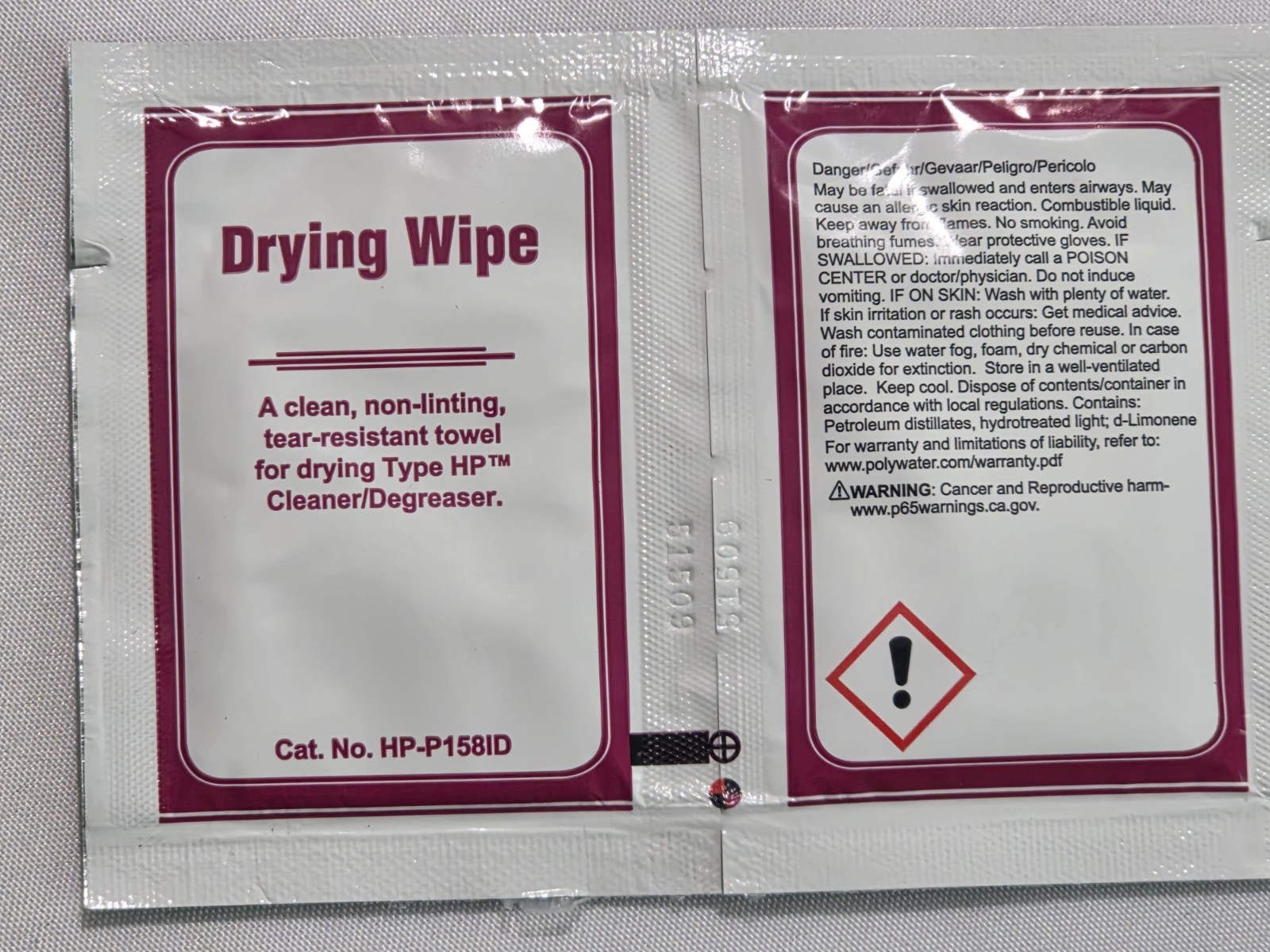 Lot of 100 Tandem Packs Polywater Type HP Cleaner Degreaser Solvent Wipes