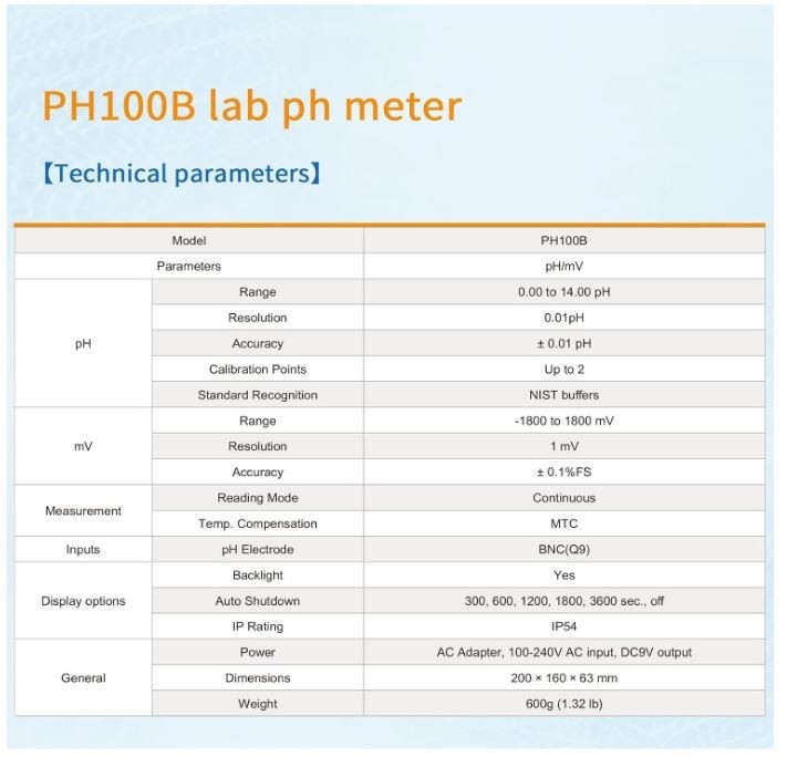 Benchtop pH Meter Kit w/ Electrode, 1-2Points Auto Calibration, 0.01 pH Accuracy