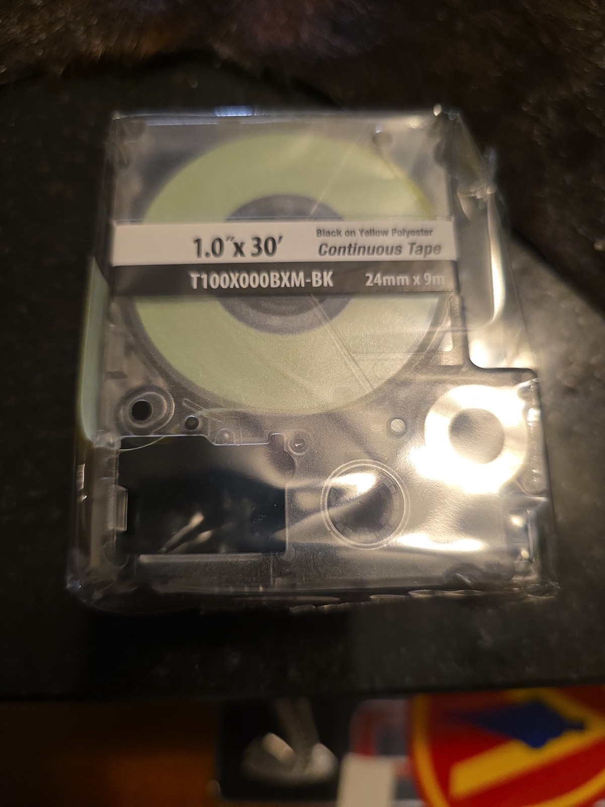 PANDUIT T100X000BXM-BK Cassette, Continuous Tape, Vinyl, 24mmx9m Black On Yellow