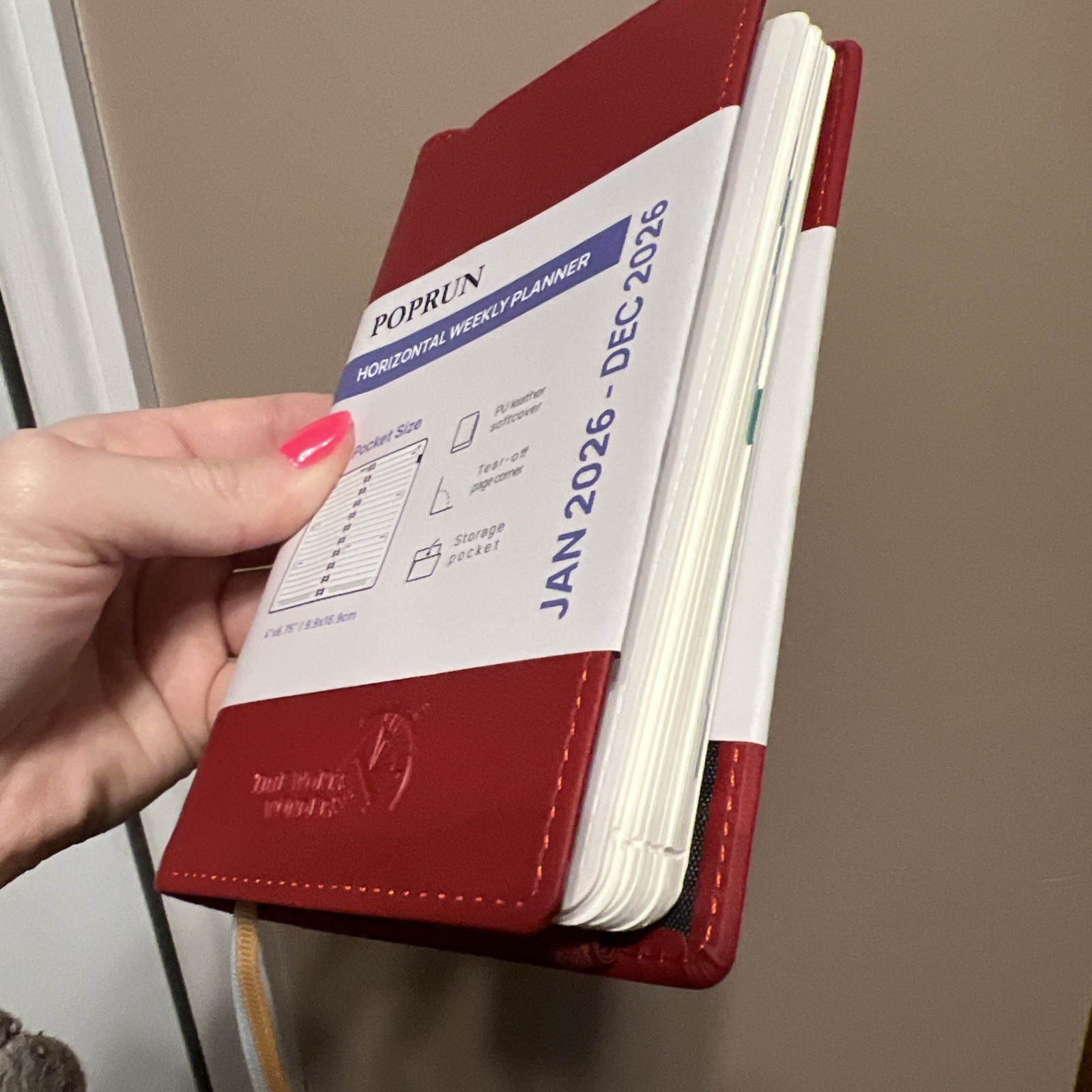 Poprun Horizontal Weekly Planner Red 2026 Year 4.25×6” Small Pocket Planner New
