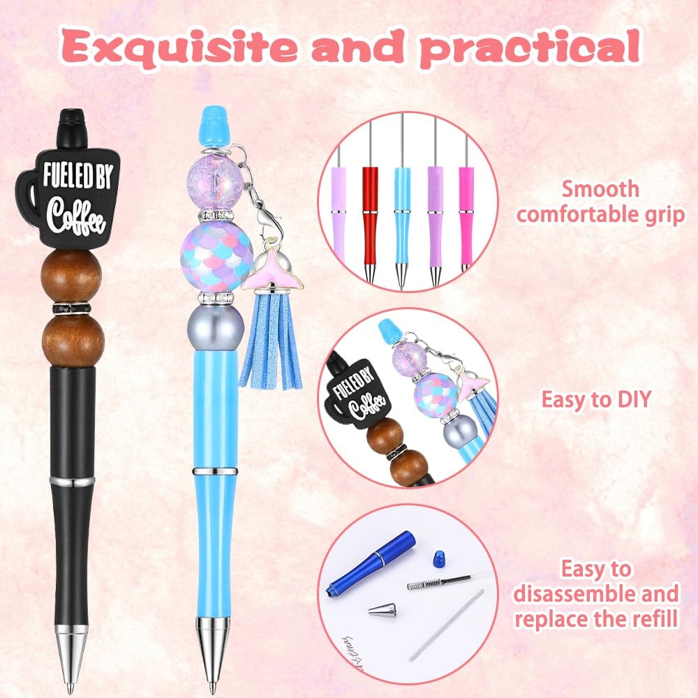 Vellibring 150 Pcs DIY Beadable Pen Kit Multicolor Bulk Ballpoint DIY Craftin…