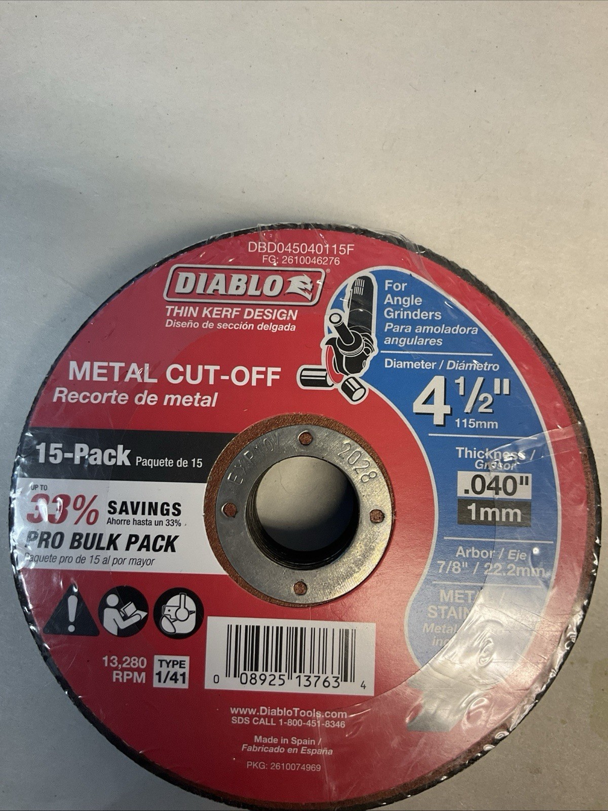 15 DIABLO 4-1/2″ X .040″ THIN KERF METAL/STAINLESS ANGLE GRINDER CUT-OFF WHEELS