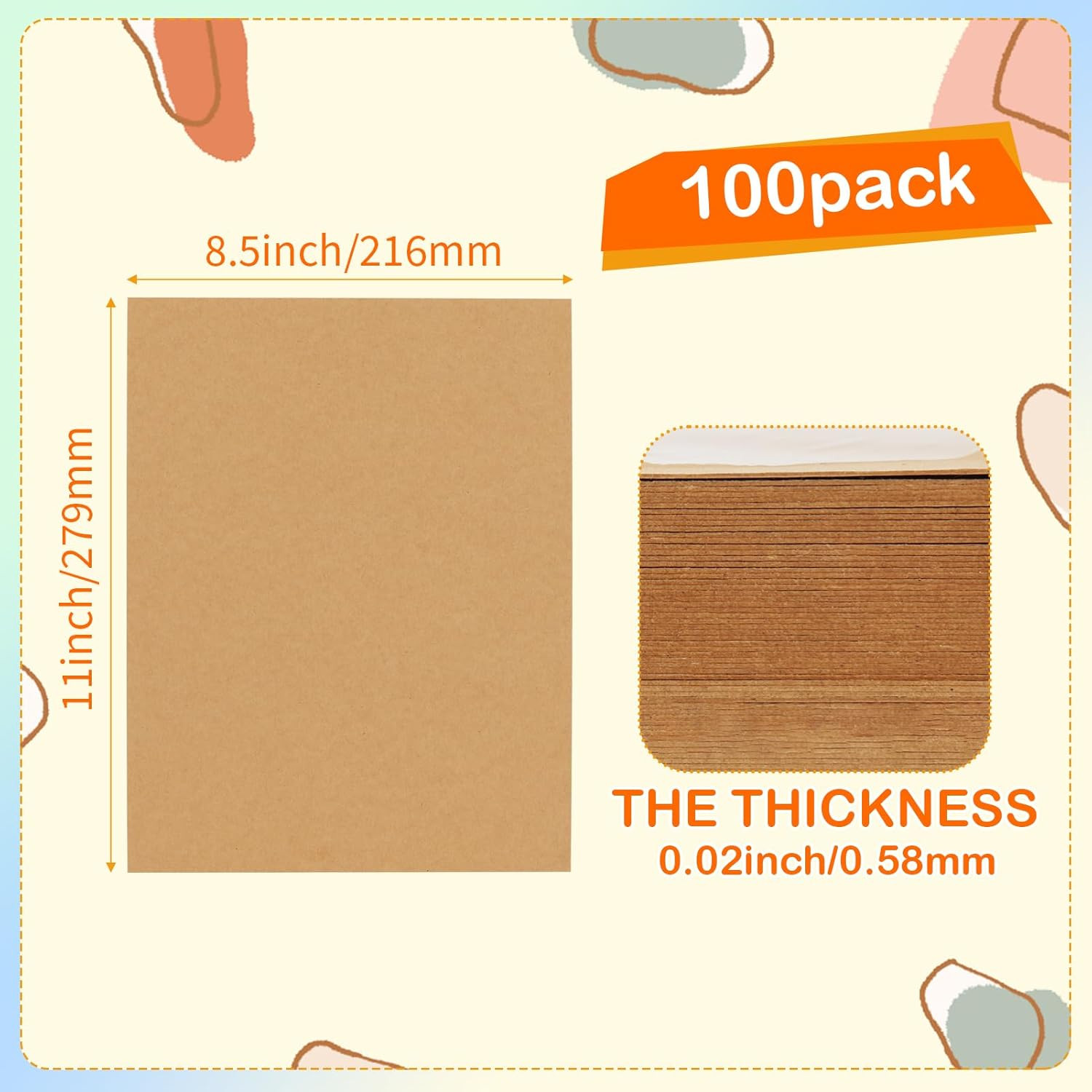 100 Pack 8.5X11 Chipboard Sheets, Kraft Cardboard for Shipping, Scrapbooking, DI