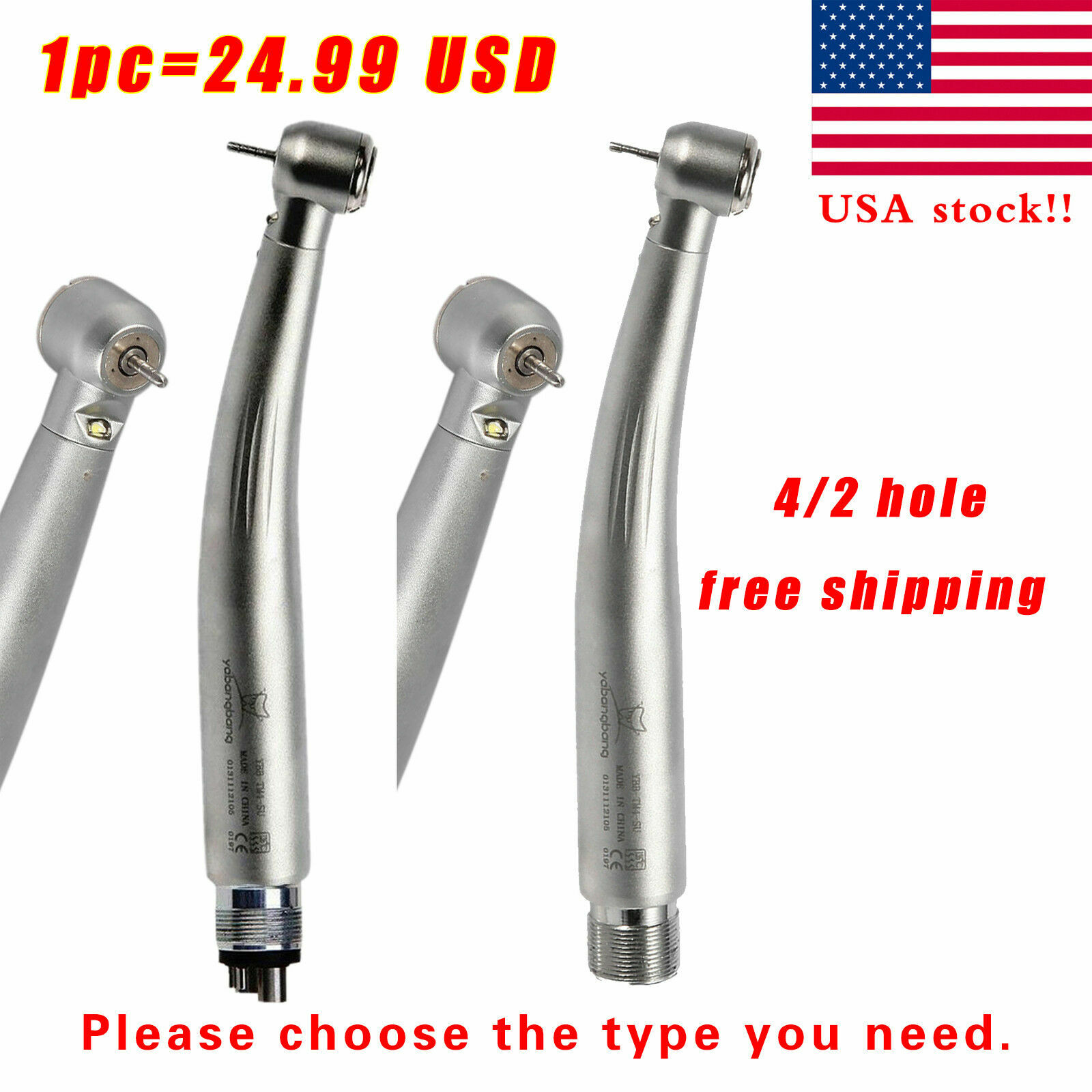YBM/YBB Dental LED E-generator High Speed Handpiece Push Button Turbine USA