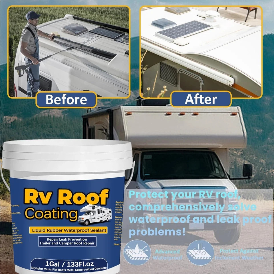 1Gal/133Fl.Oz Liquid Rubber Rv Roof Coating White Waterproof Sealant Camper Roof