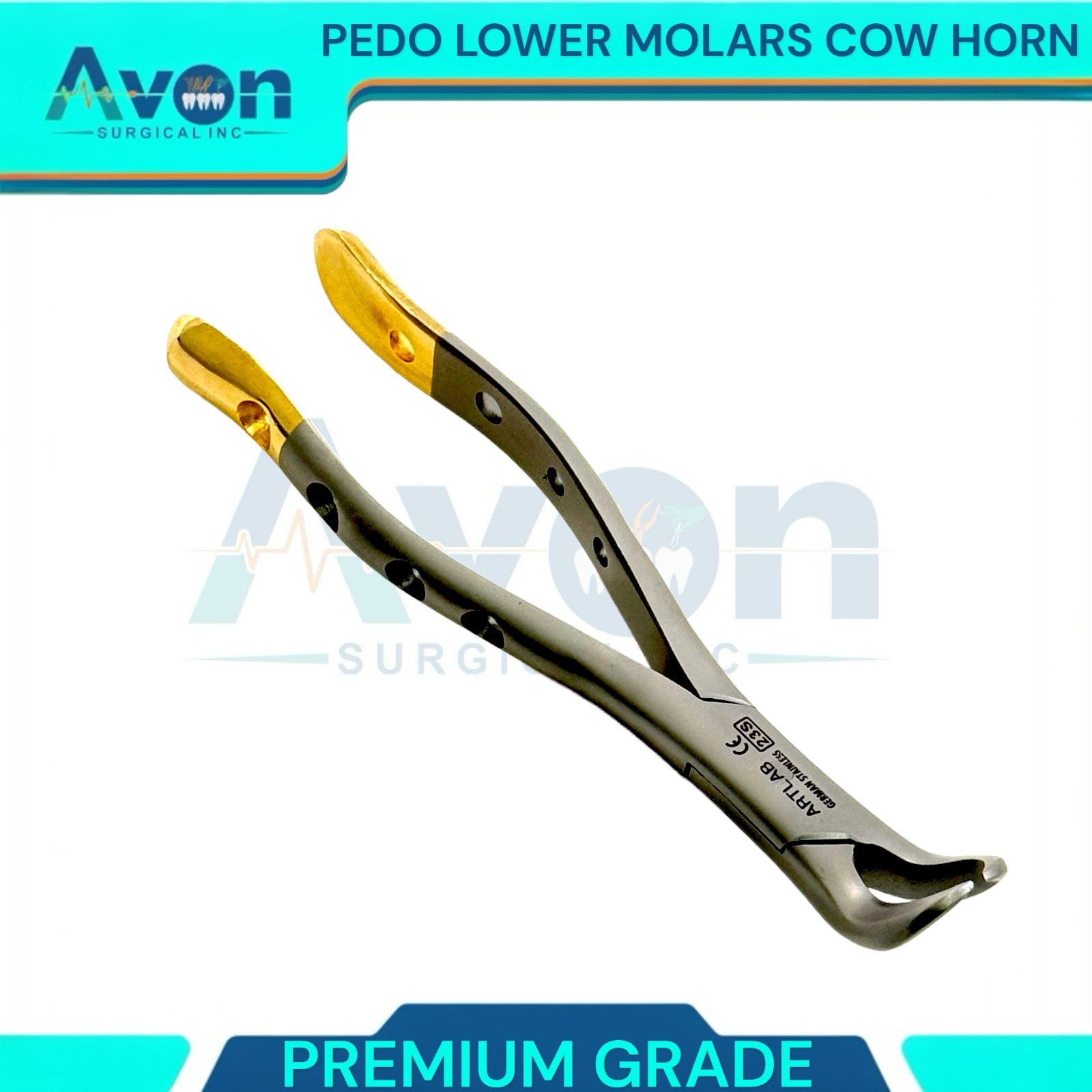 23S Pediatric Lower Molar Extraction Pliers, Cow Horn Beak, Perforated Handle 1x