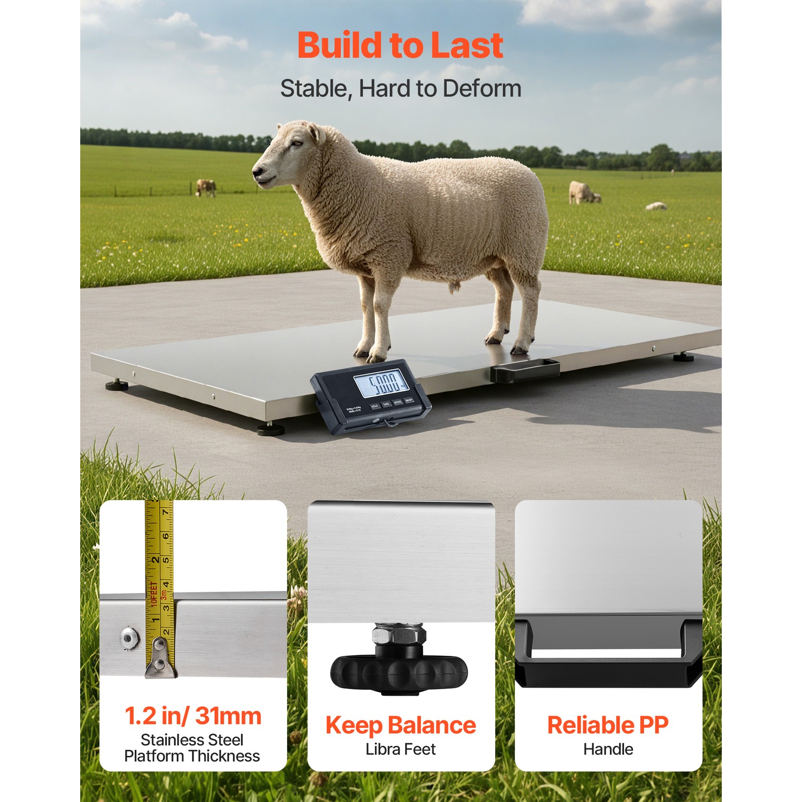 Uimoso 660lbs Digital Shipping Scale Stainless Steel LCD Digital Livestock Scale