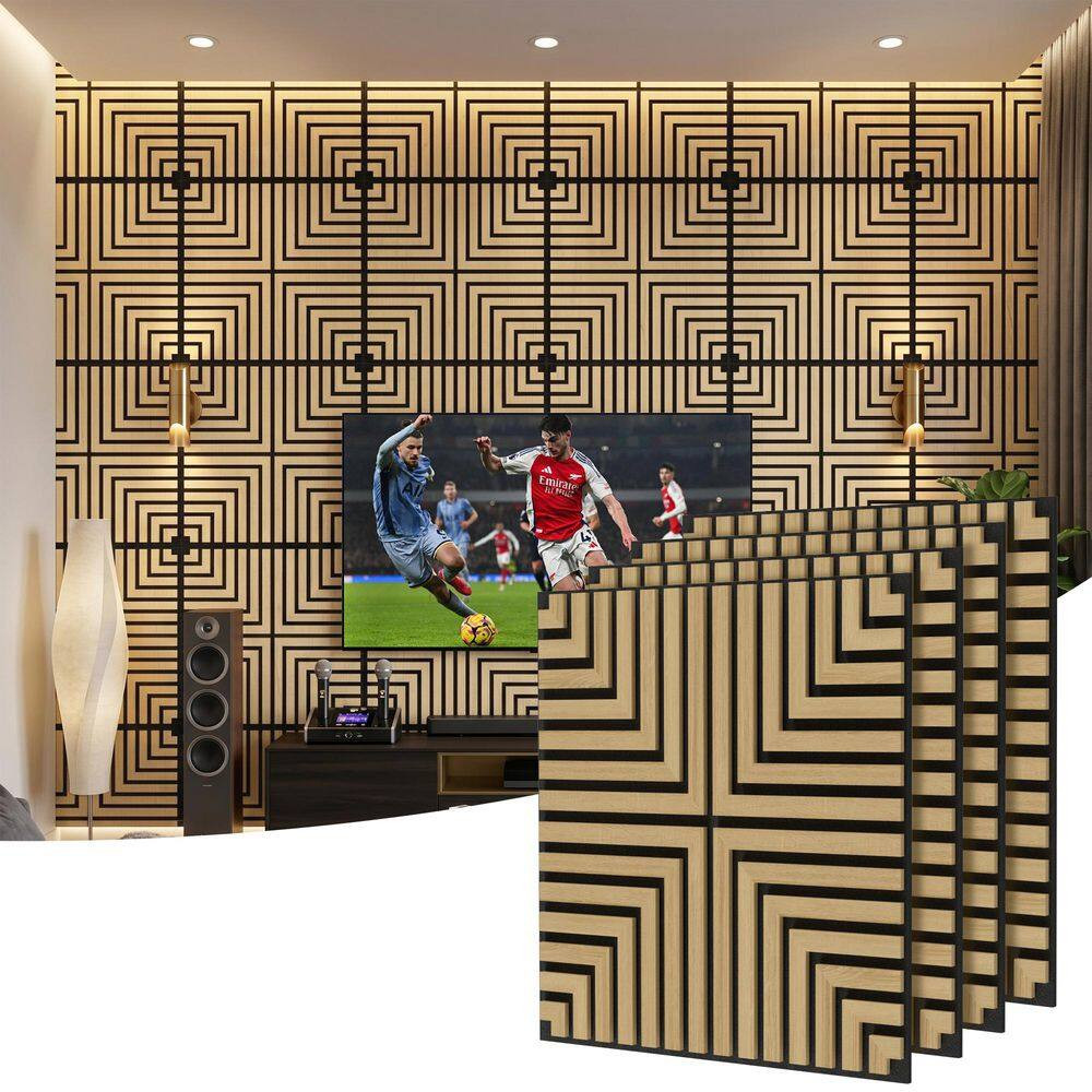 Oak 0.7 In. X 1.97 Ft. X 1.97 Ft. Geometric Acoustic Decorative Wall Paneling (4