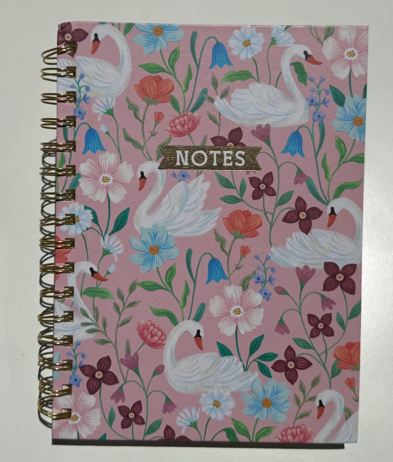 Clementine Twin Wire Hard Cover Spiral Journal Notebook Floral Swan «Notes»