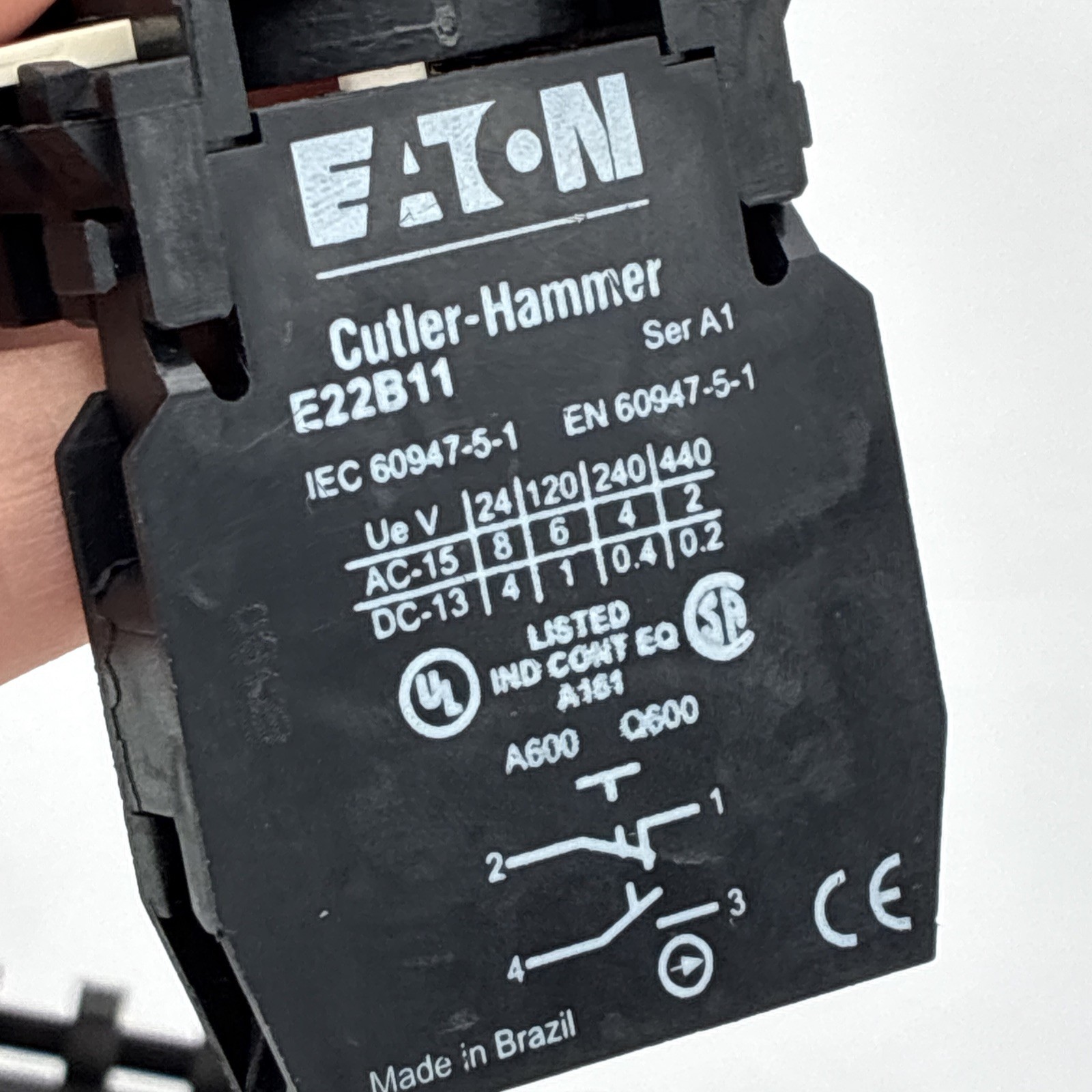 EATON CUTLER HAMMER E22B11 Switch Part, Contact Block, Dpst, 1No 1Nc, I New