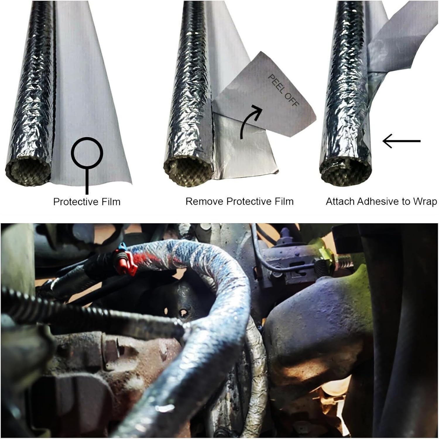 3/4″ ID Fuel Line Sleeve for Hoses Self Closed Aluminized Heat Shield Sleeve 78″