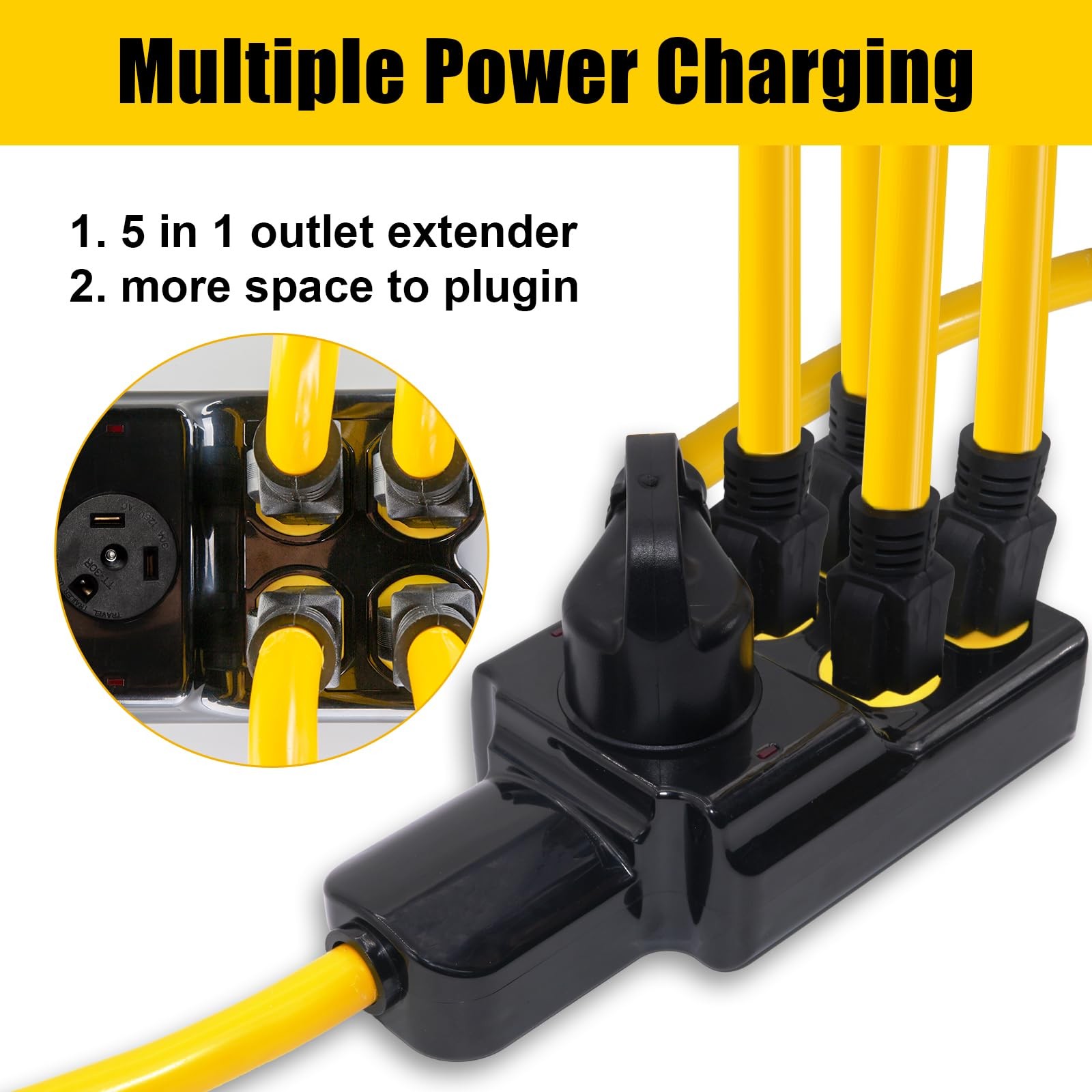 NEMA L14-30P to 4X 5-20R/5-15R&L14-30R Generator Adapter Extension Cord, 4 Prong