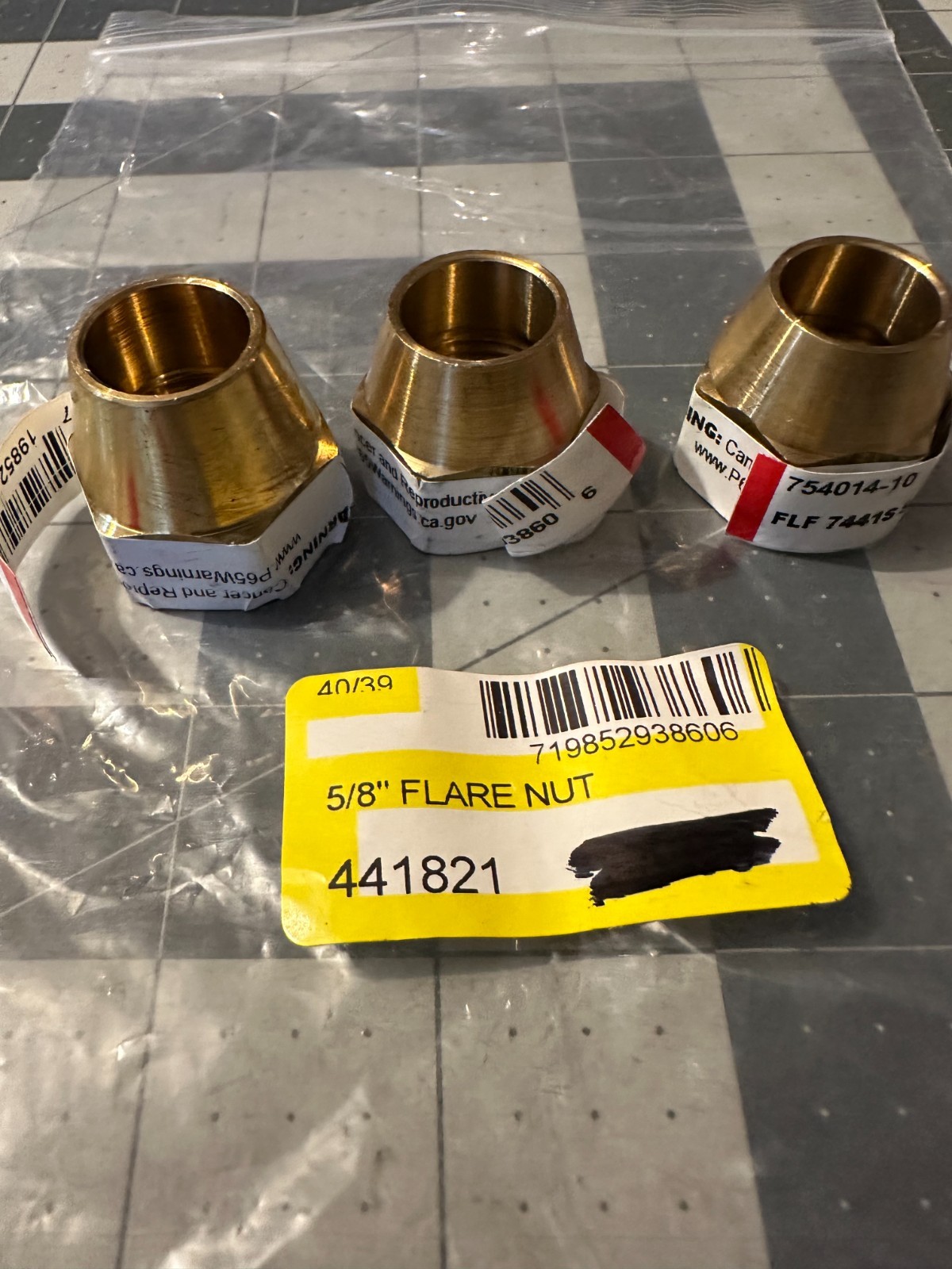 3-pack lot Anderson Metals 5/8″ Brass Short Nut 754014-10 45-degree Flare