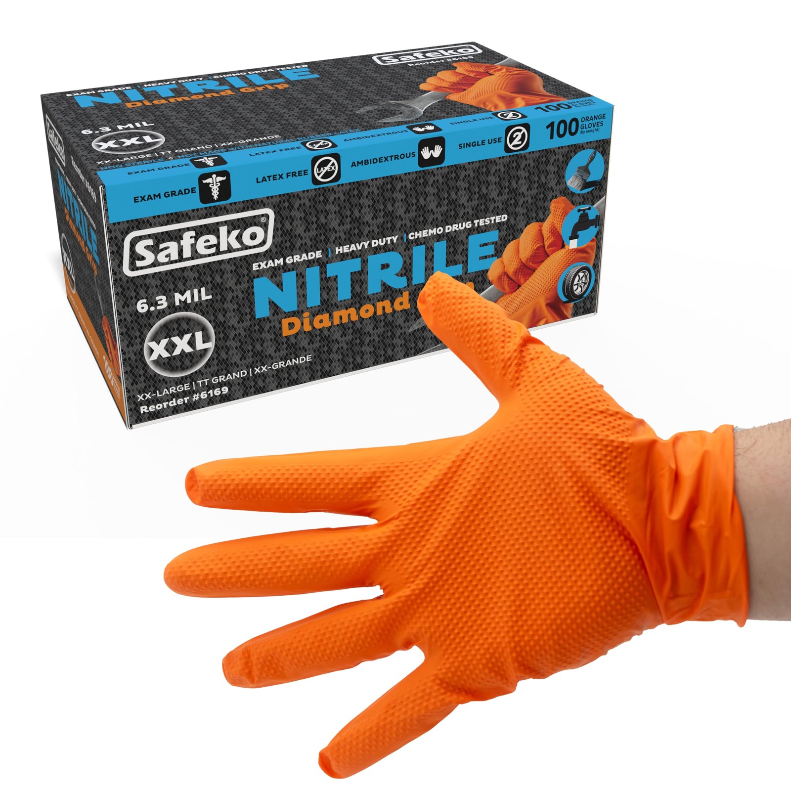 Diamond Textured Grip Nitrile Gloves – Heavy Duty, Textured for Enhanced Grip…