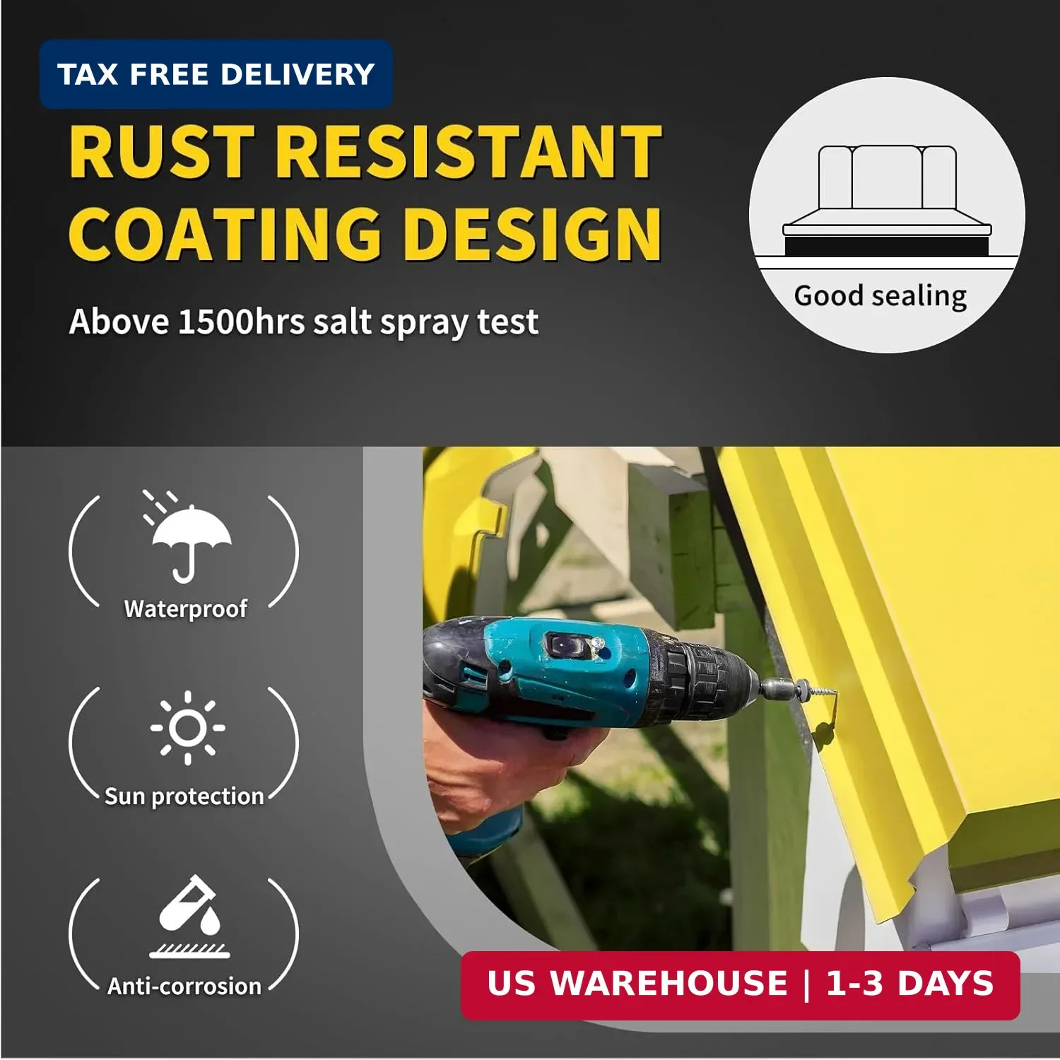 Metal Roofing Screws #10 x 1-1/2″, 300 PCS, FIXLINK Baking Paint Hex Head Rubber