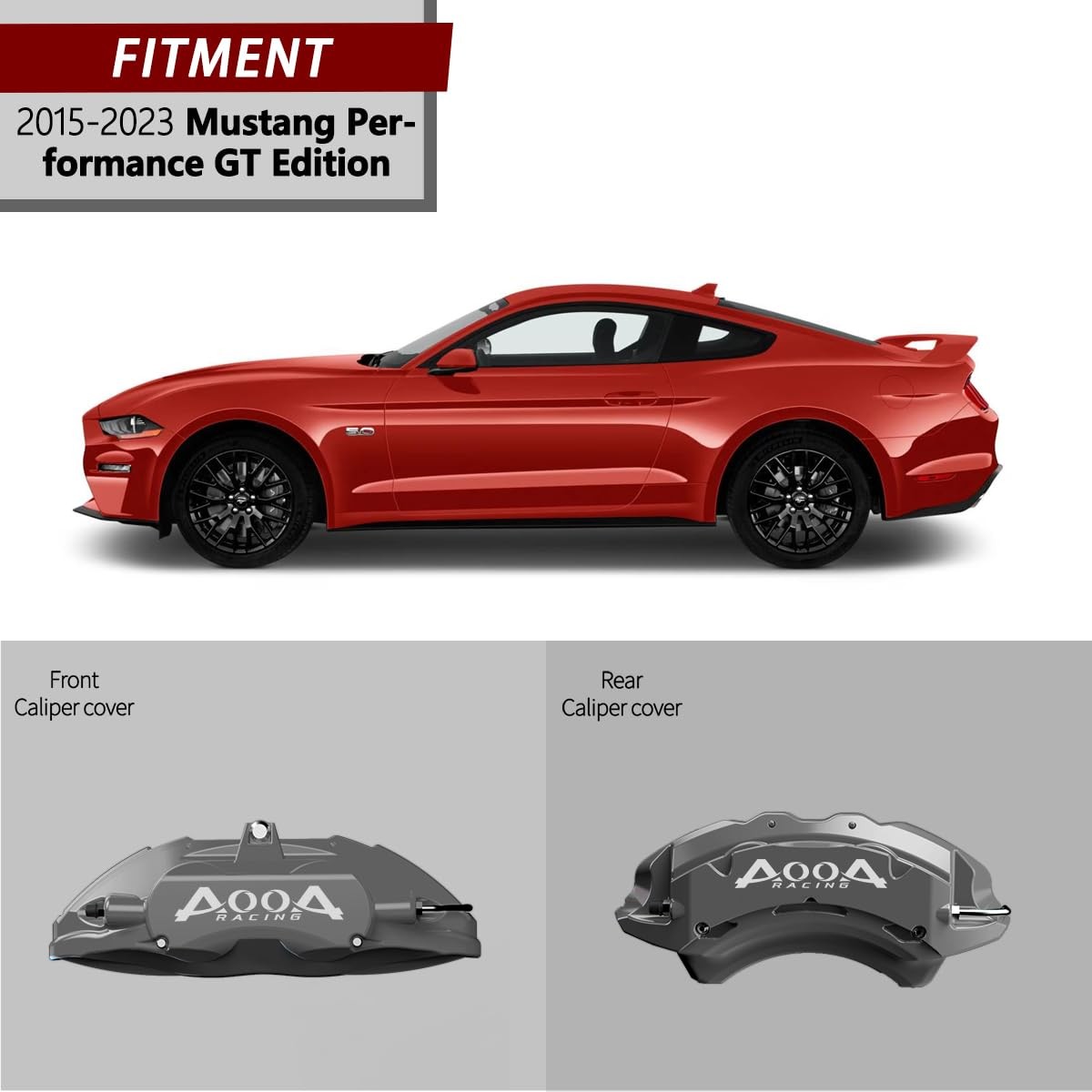 Aluminum Volcanic Grey Brake Caliper Covers White Logo 2015-2023 Mustang GT 4Pcs
