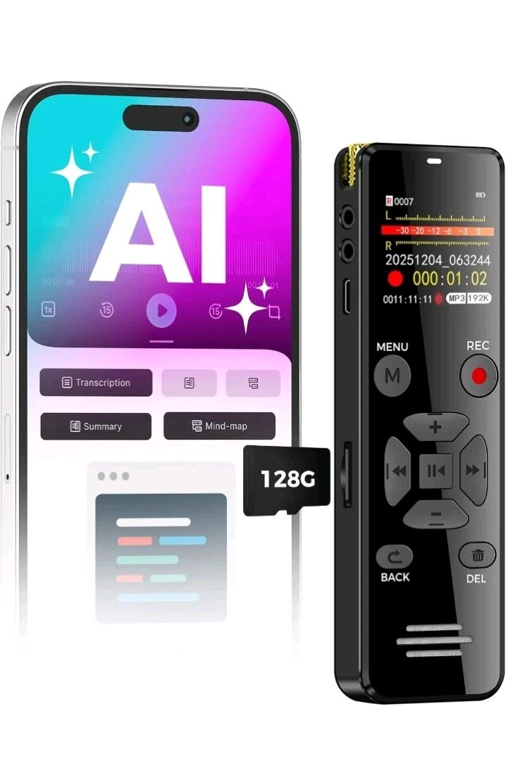 AI Digital Voice Recorder 128GB: AI Transcribe & Summarize Note Taker, Voice Act