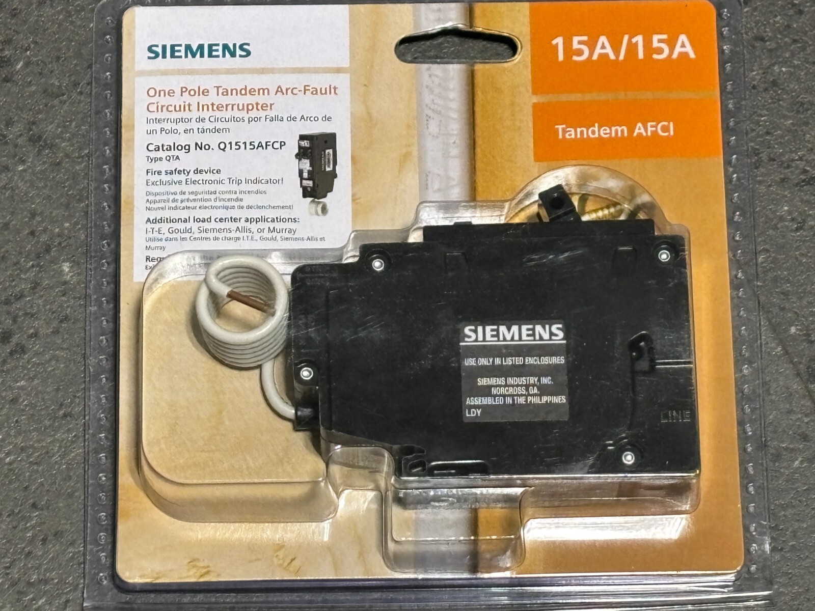 Siemens Type QTA 15 Amp 1-Pole Tandem AFCI Circuit Breaker – Q1515AFCP