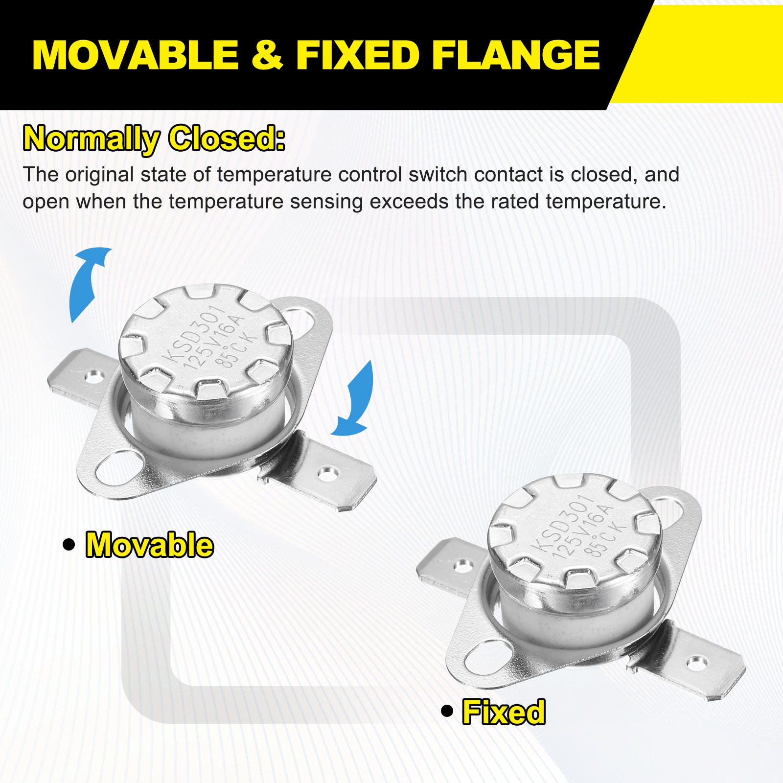 2Pcs KSD301 Thermostat 85°C/185°F 16A Normally Open N.O Switch, Ceramic