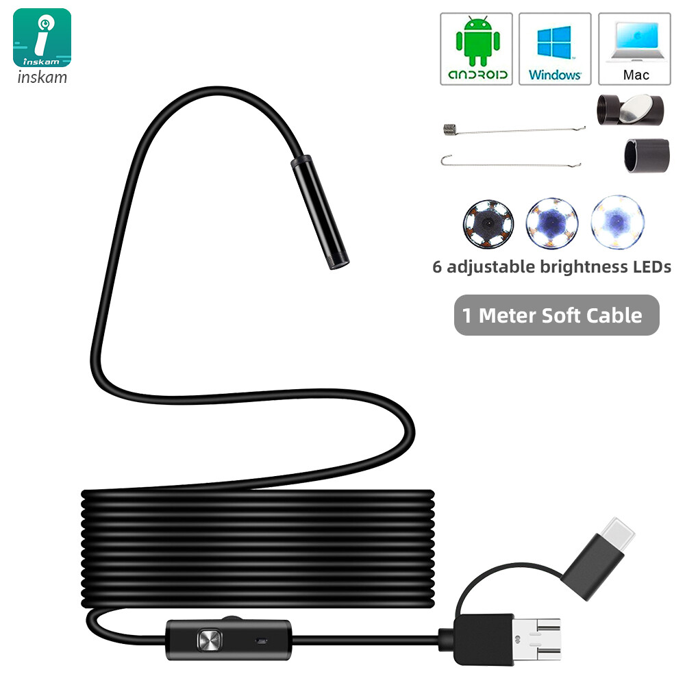 3 In 1 USB Endoscope Camera 1M Cable 6LED IP67 Waterproof Pipe Inspection Cam
