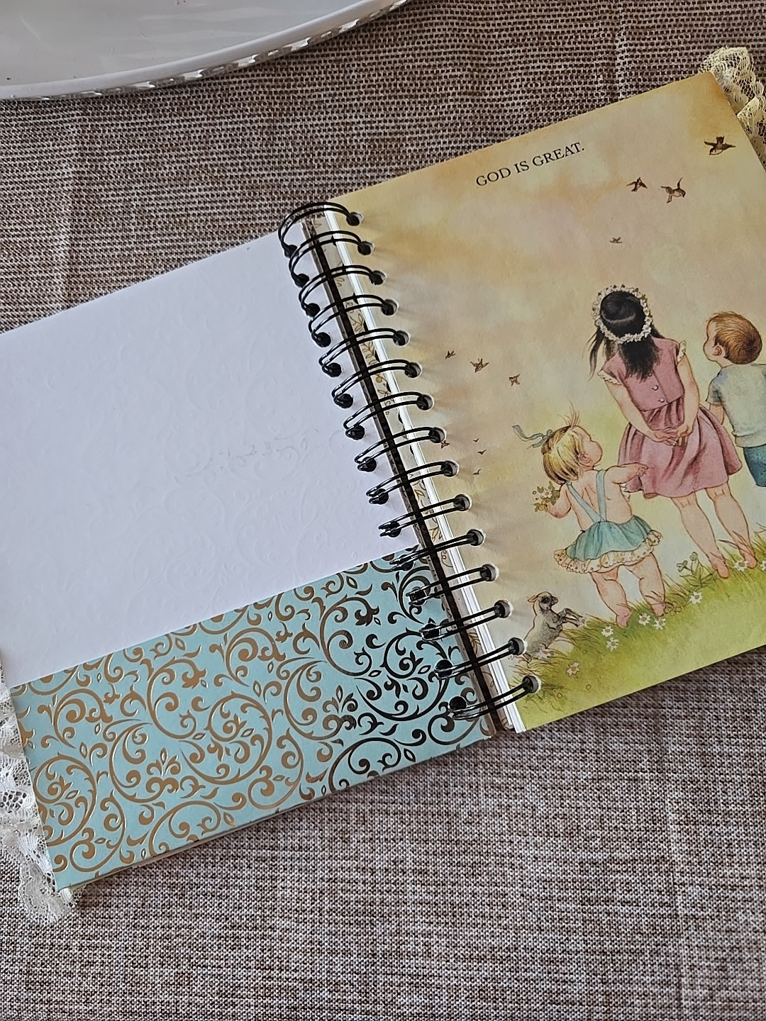 LGB About God Hardcover Junk Journal Wire Bound Scrapbook Vintage Upcycled Book