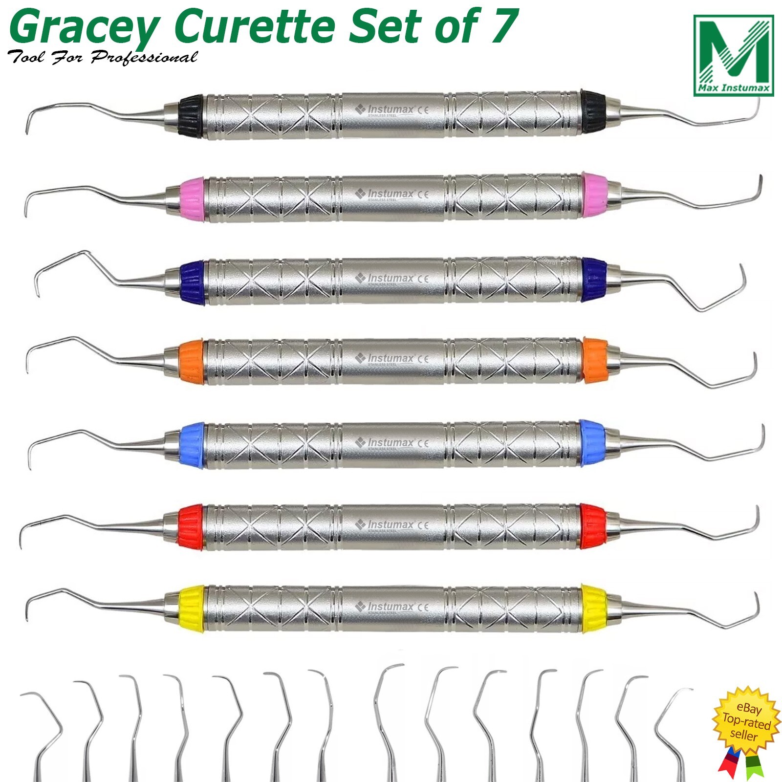 Juego de 7 curetas periodontales dentales Gracey con mango hueco para laboratori