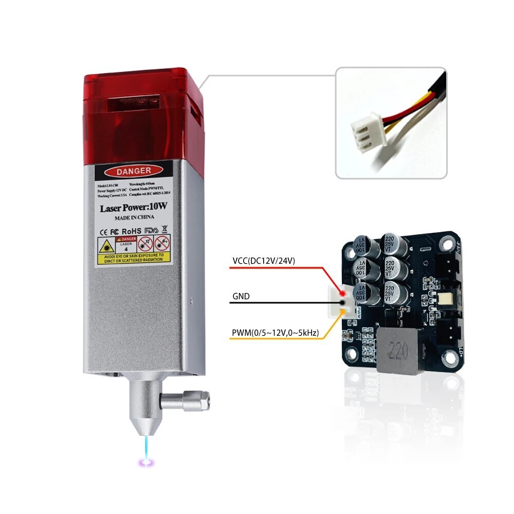 10W Laser Module With Air Assist For CNC Router Machine Engraving Cutting Tool