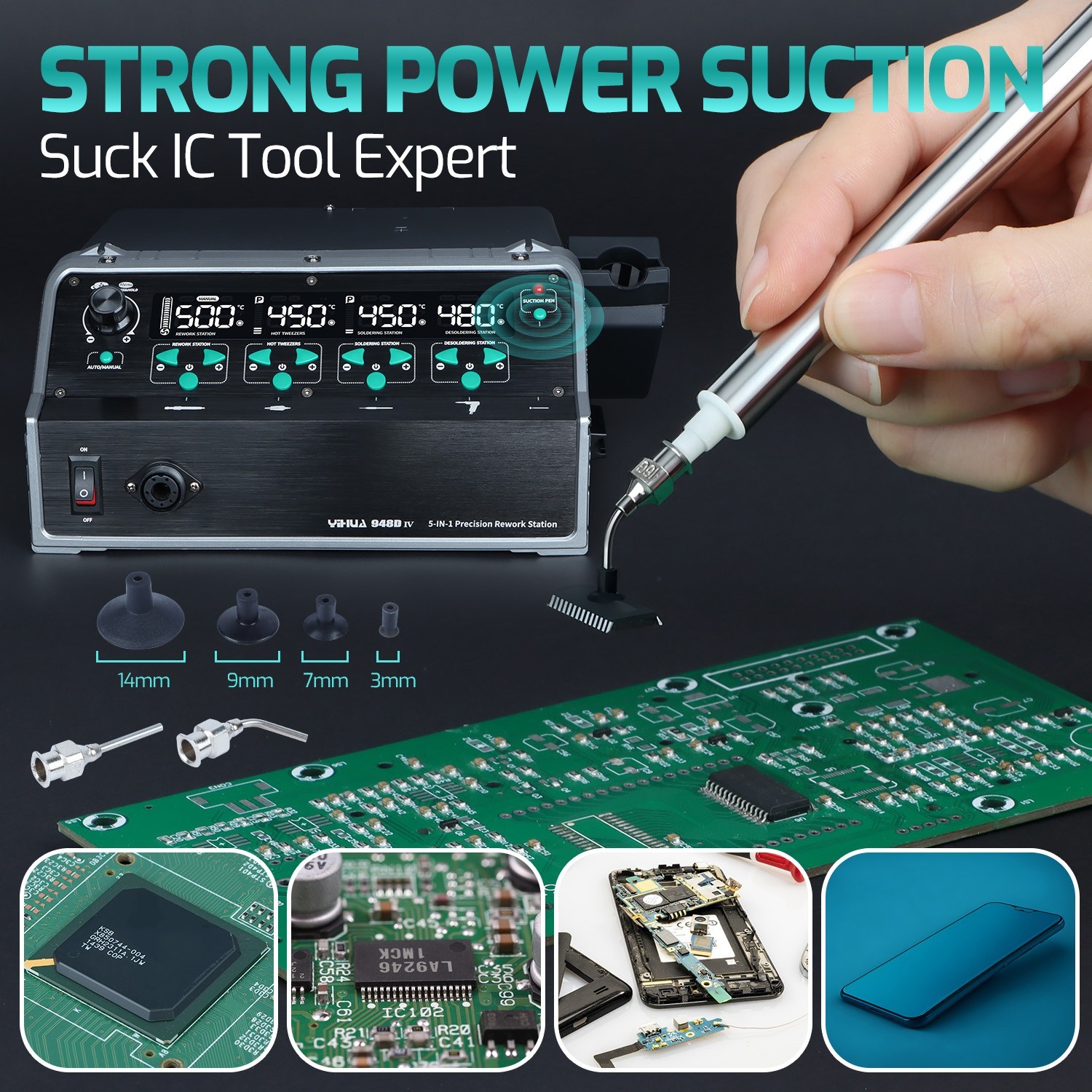 YIHUA 948D-IV 5-in-1 Digital Soldering & Hot Air Desoldering Rework Stations