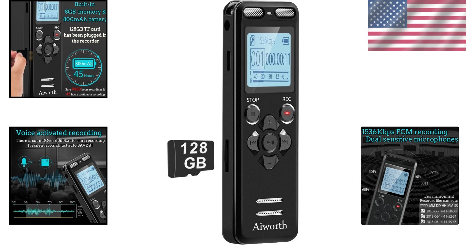 High-Quality Voice Activated Recorder – 1536Kbps Stereo with Password Protection