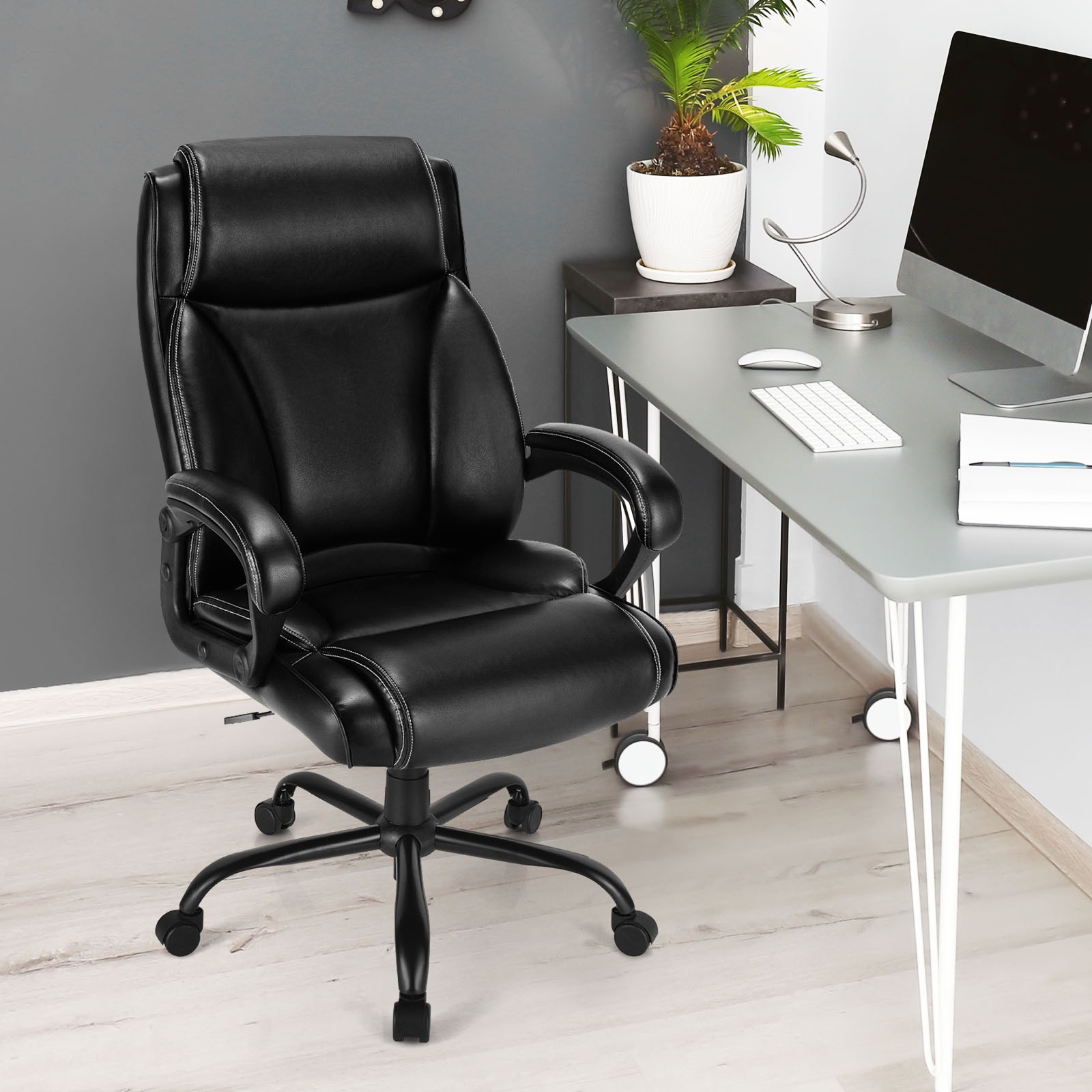 Costway 400 LBS Big & Tall Leather Office Chair Adjustable High Back Task Chair