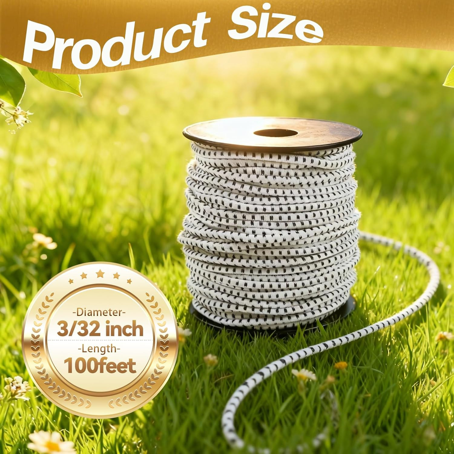 Bungee Cord Roll 1/8 Inch X 100 Feet, White Black Heavy Duty Elastic Shock Cord