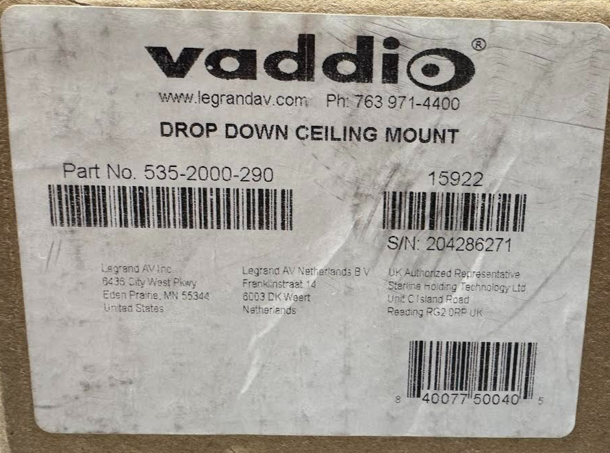 Vaddio 535-2000-290 Drop Down Ceiling Mount for Small PTZ Cameras – Short
