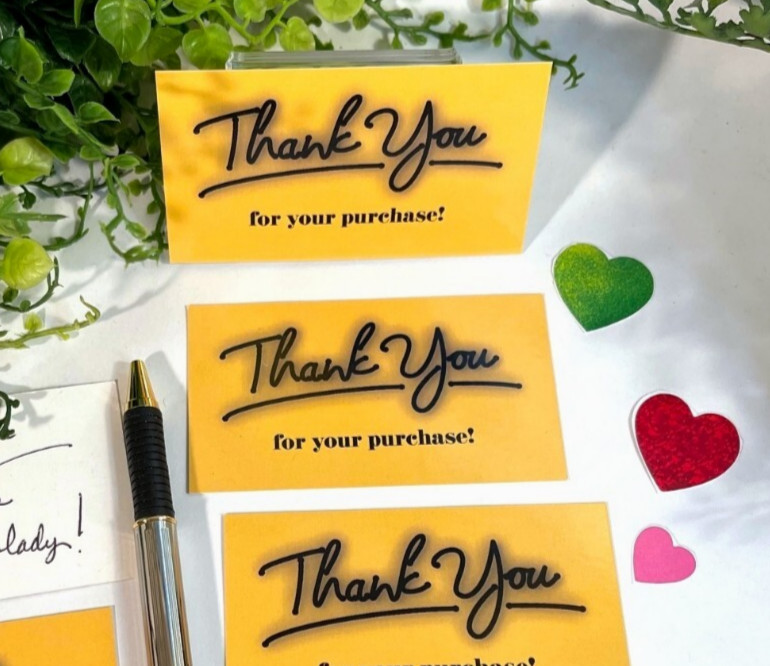Business Cards, Yellow Thank You for Your Purchase Cards, 3.5″ x 2″