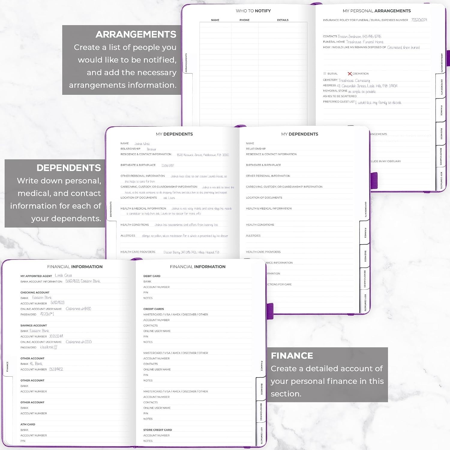 End of Life Planner 8.5”x11” in Purple | Comprehensive Final Arrangements Binder
