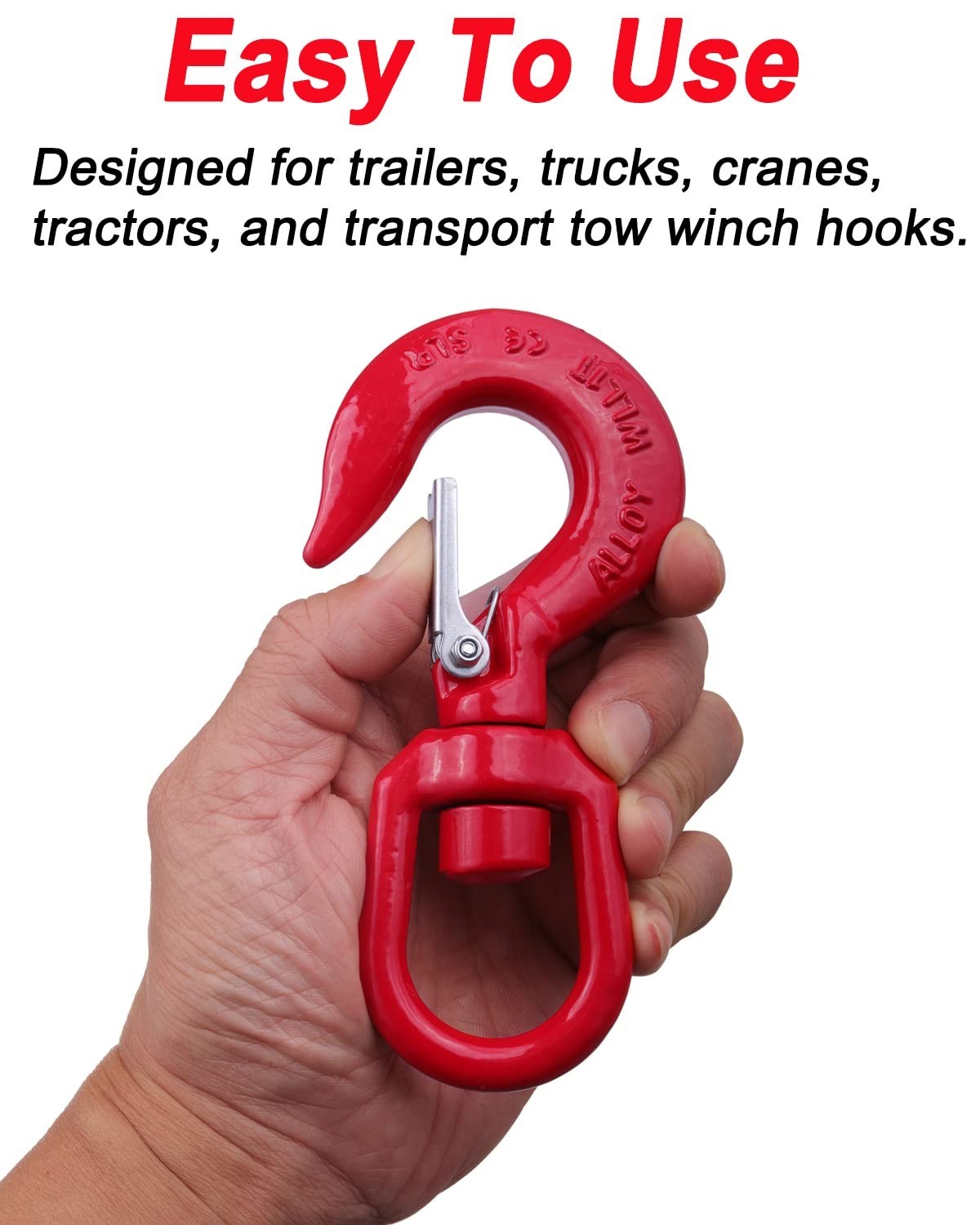 1 Ton Swivel Lifting Hook Heavy Duty, Round Rotating Hook with Safety Latch, Hig