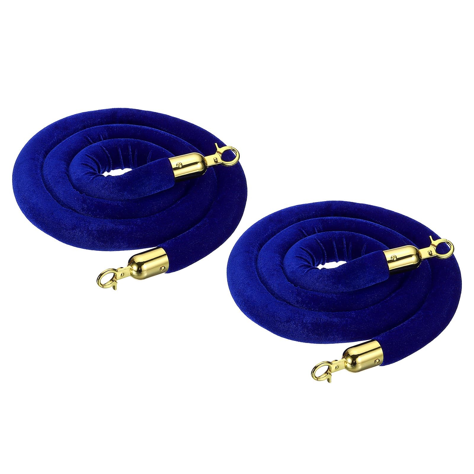 2 Pack Velvet Stanchion Rope 6.6 Ft 2 M Blue Golden Snap Hooks Crowd Control