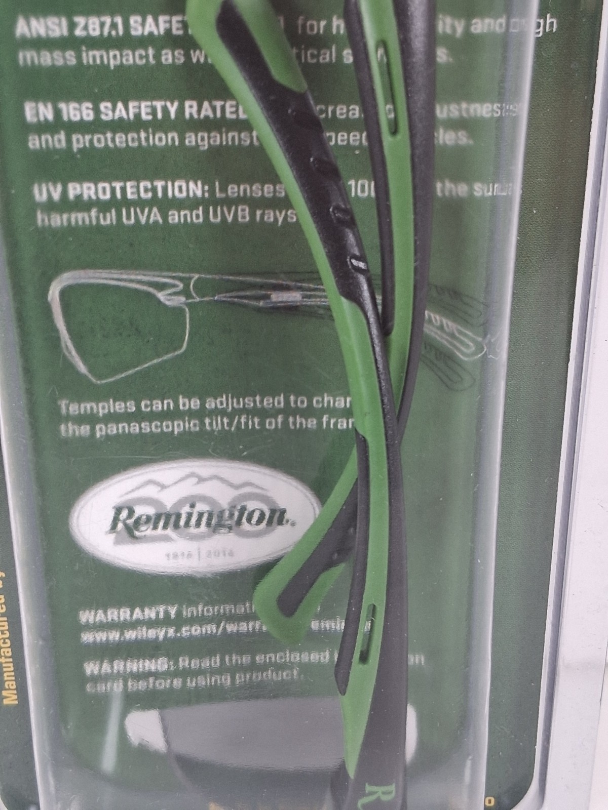 Remington Wiley Safety Eyewear RE-500 Black & Green TINTED LENSES