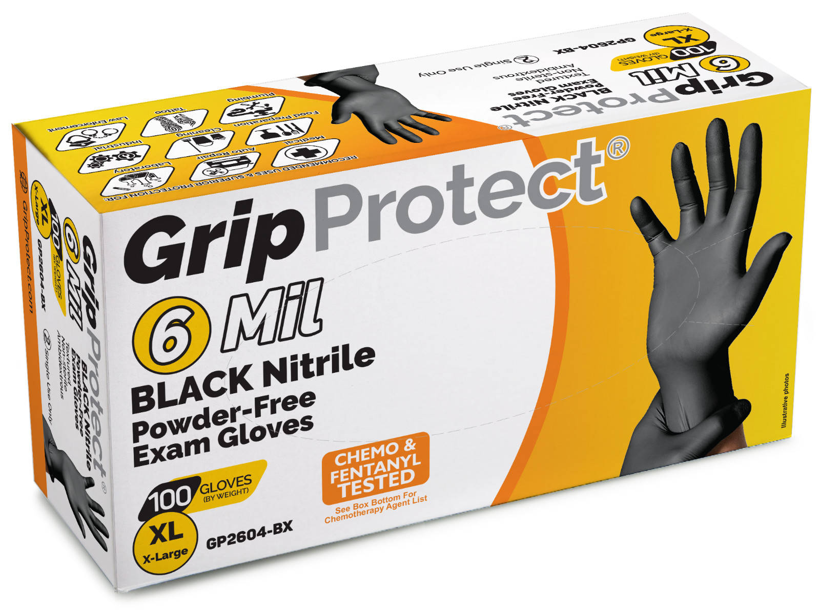 6 Mil BLACK Nitrile Powder-Free Exam Gloves Case of 10 boxes of 100pcs