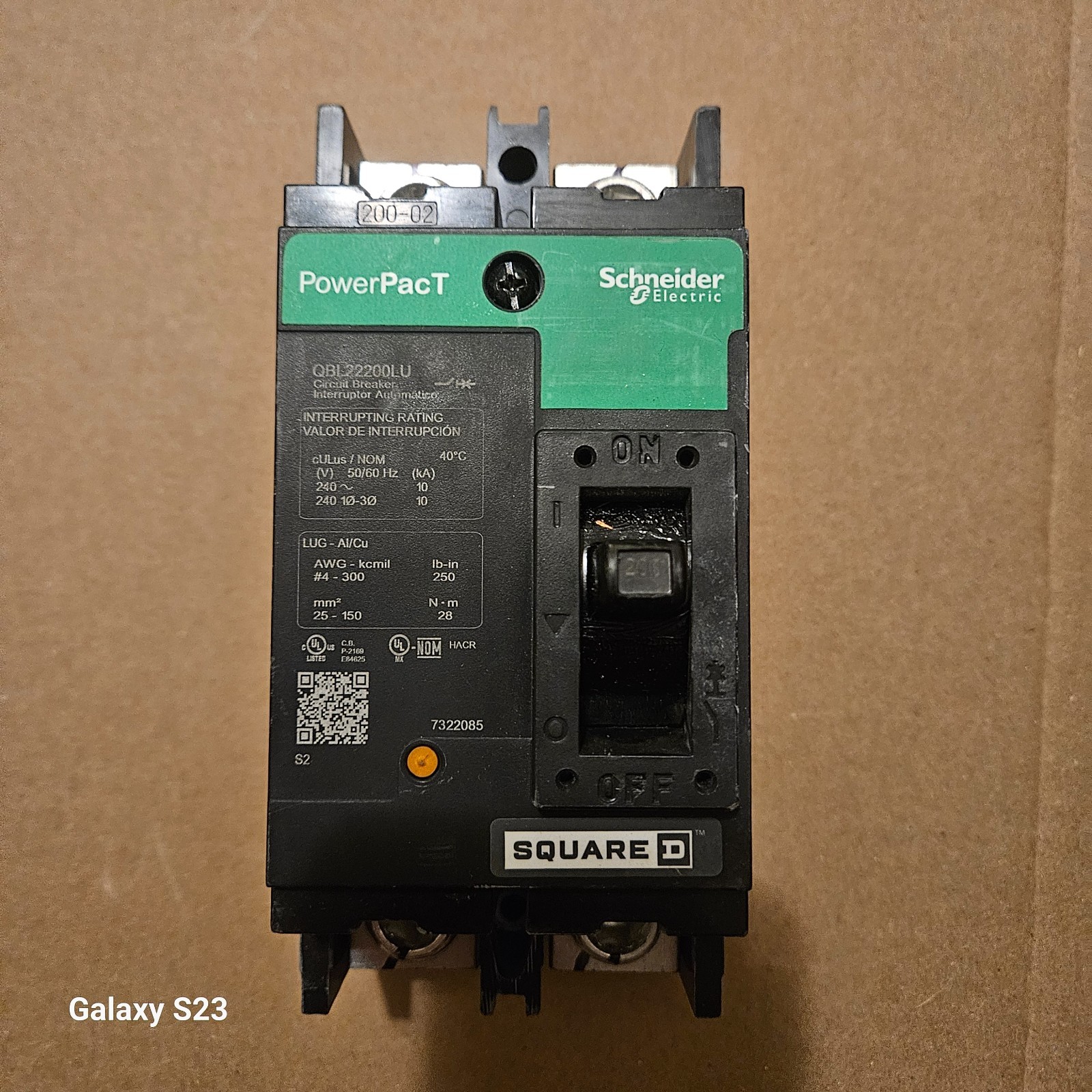 SQUARE D POWERPACT QB 200AMP 2-POLE 240V MAIN CIRCUIT BREAKER QBL22200LU