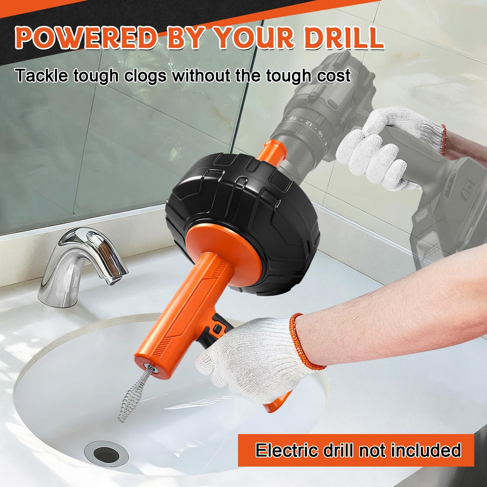 45 FT Drain Snake Tools, Manual Or Powered Double Mode Auto Retract Drain Dra…